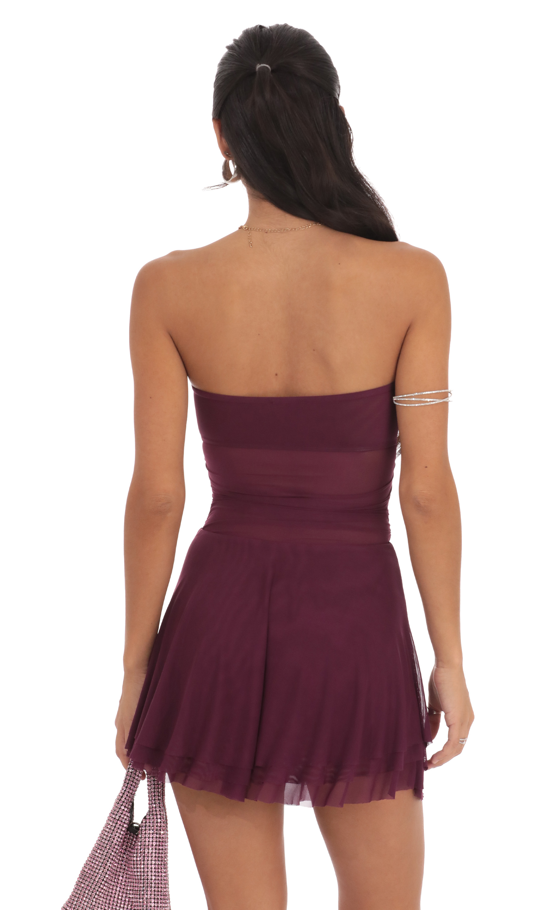 Mesh Strapless A-line Dress in Purple-My Sky Diva