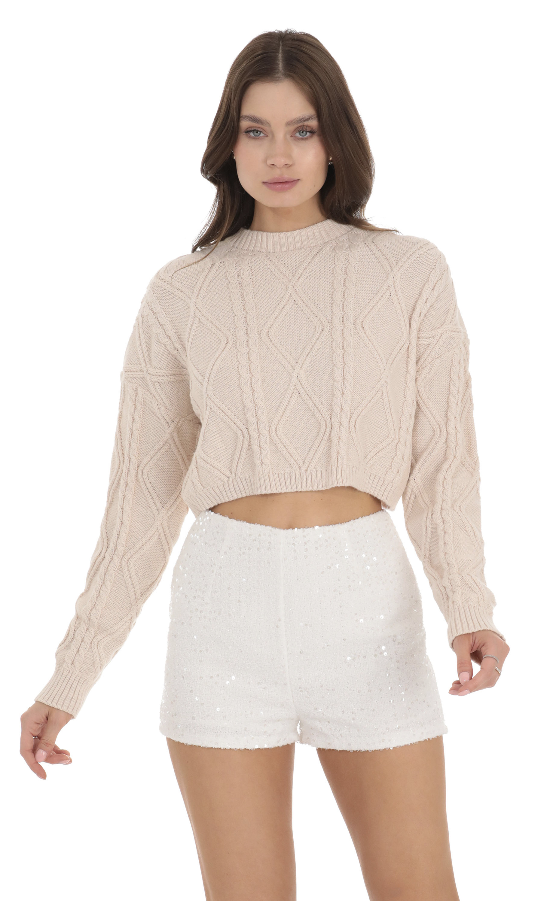 Sequin High Waisted Shorts in White-My Sky Diva