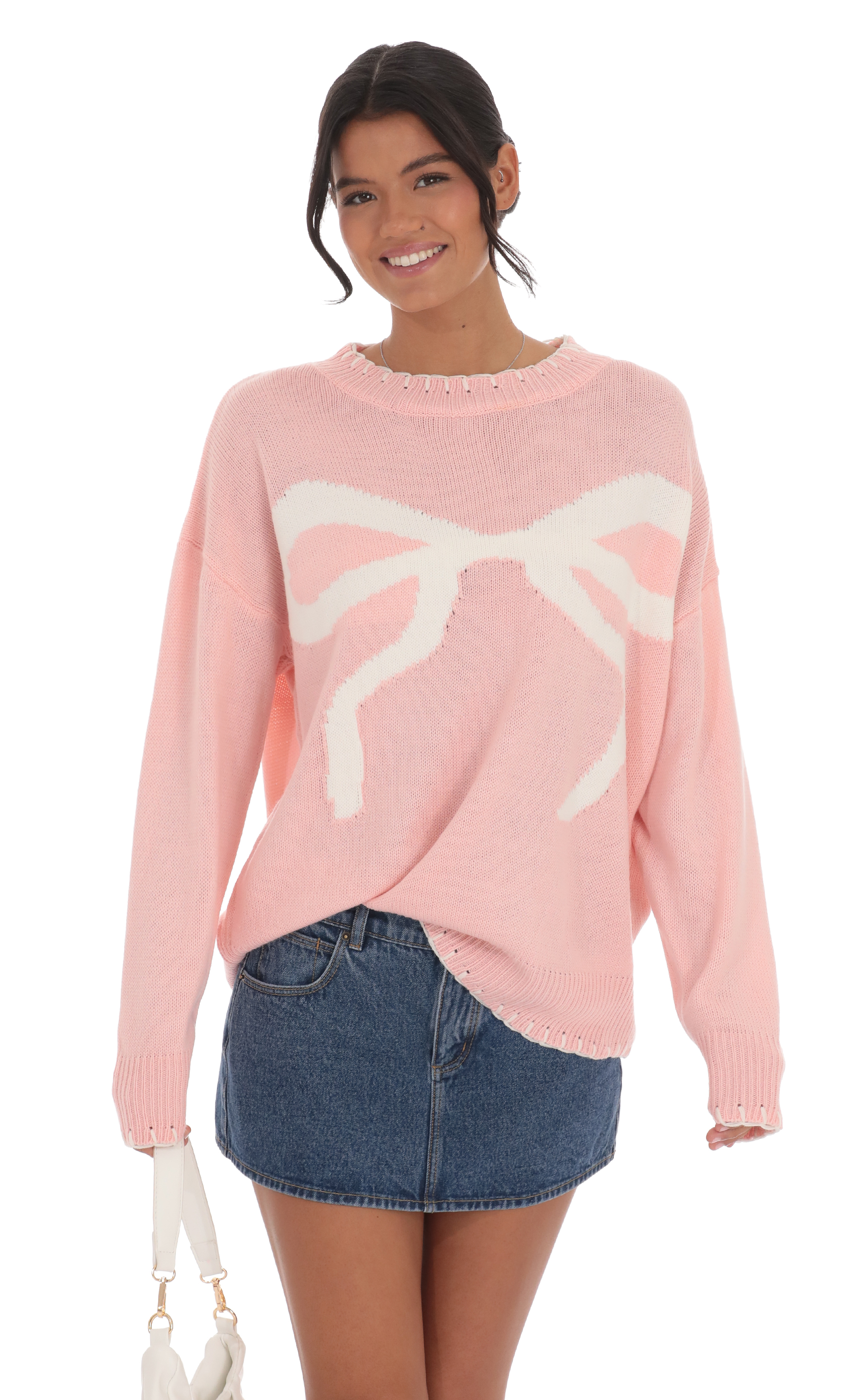 Bow Print Jumper in Pink-My Sky Diva