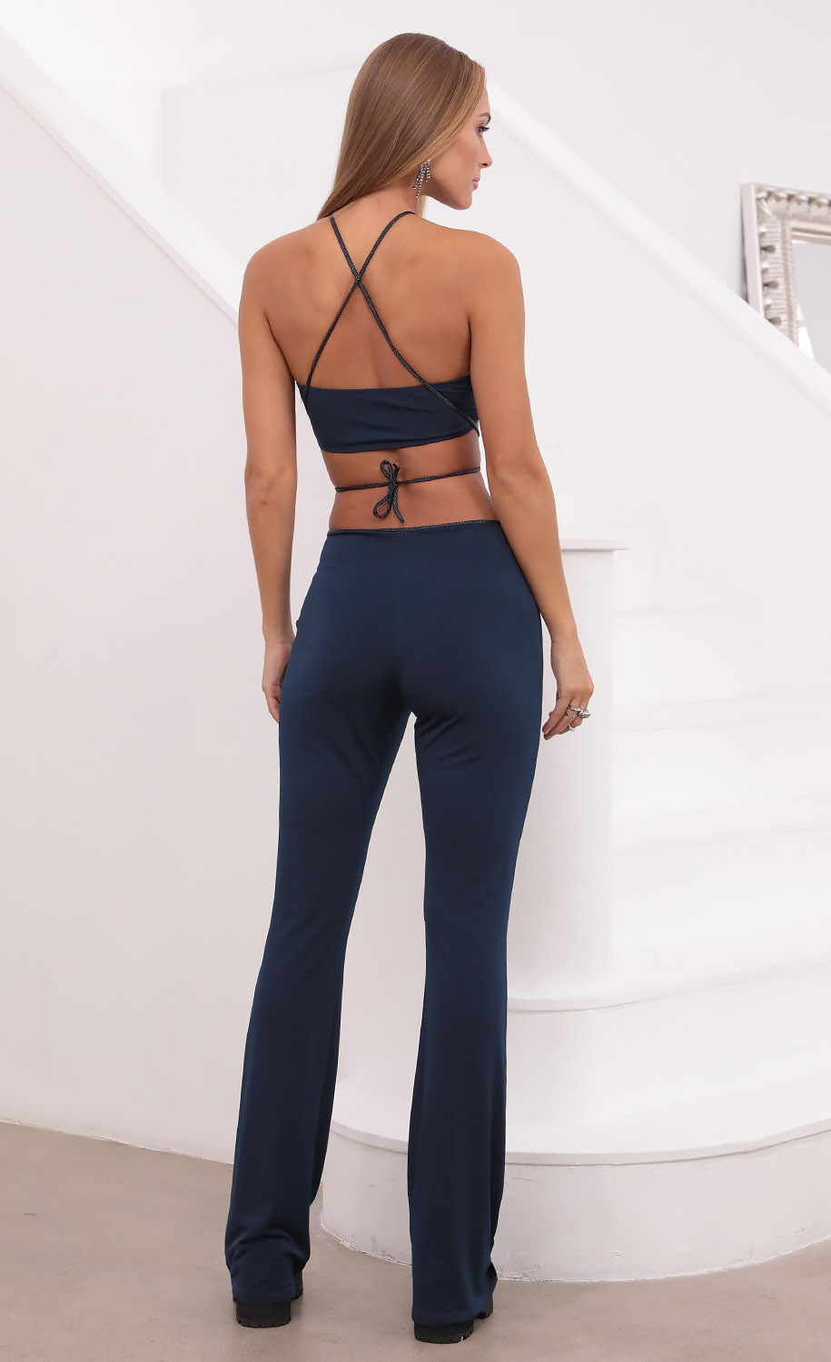 Two Piece Pant Set in Navy-My Sky Diva