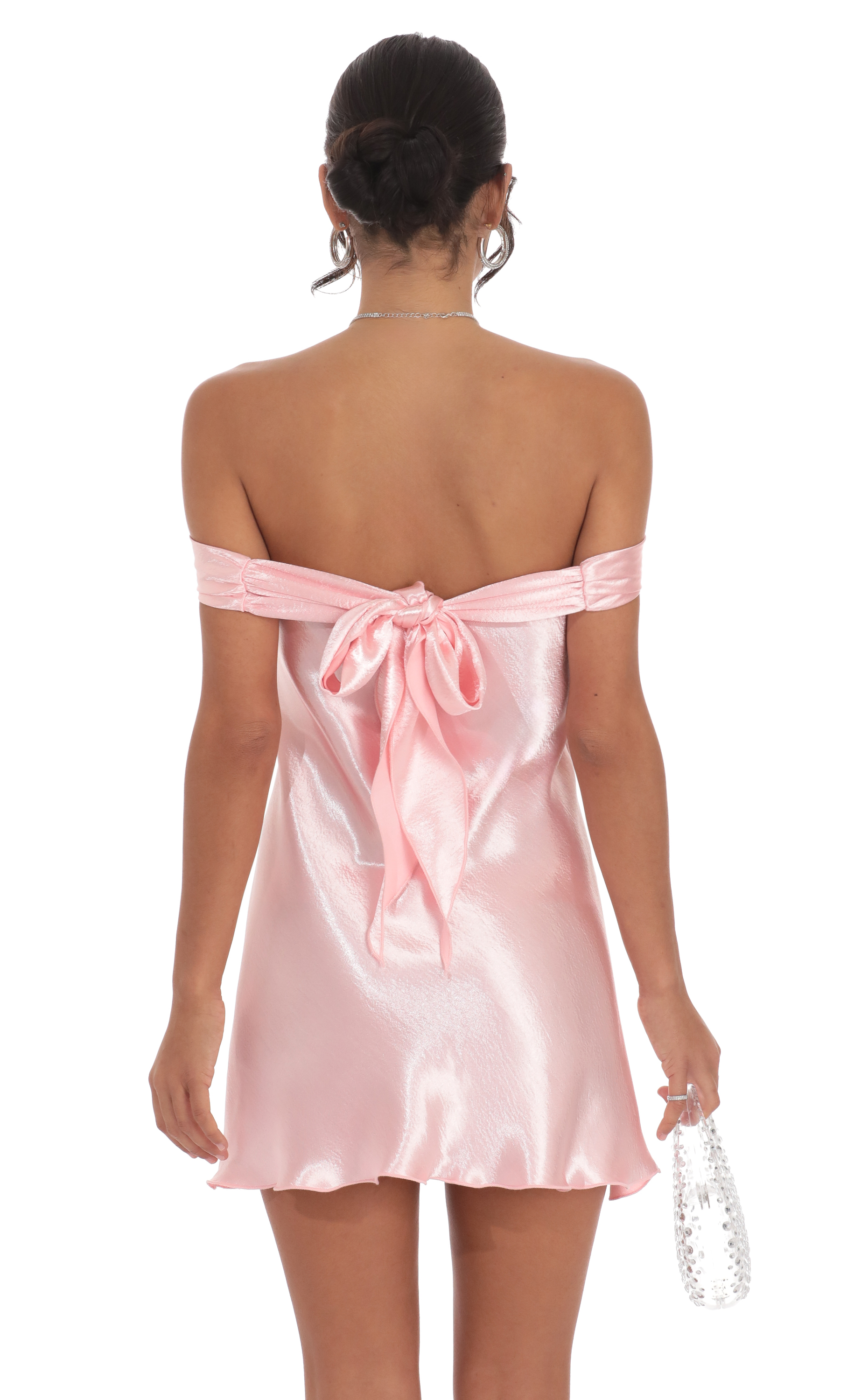 Satin Off Shoulder Dress in Pink-My Sky Diva