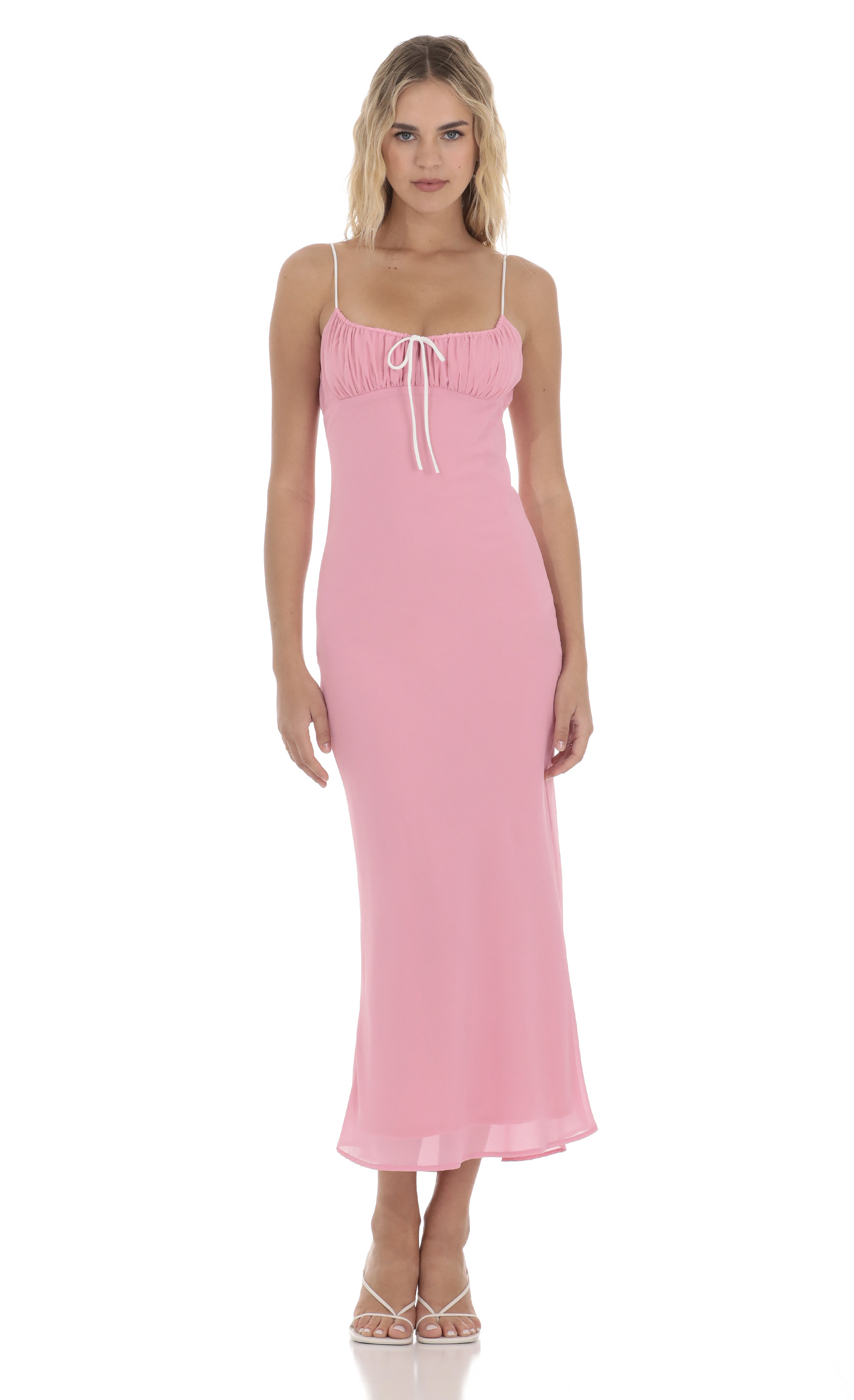 Ruched Bust Midi Dress in Pink-My Sky Diva