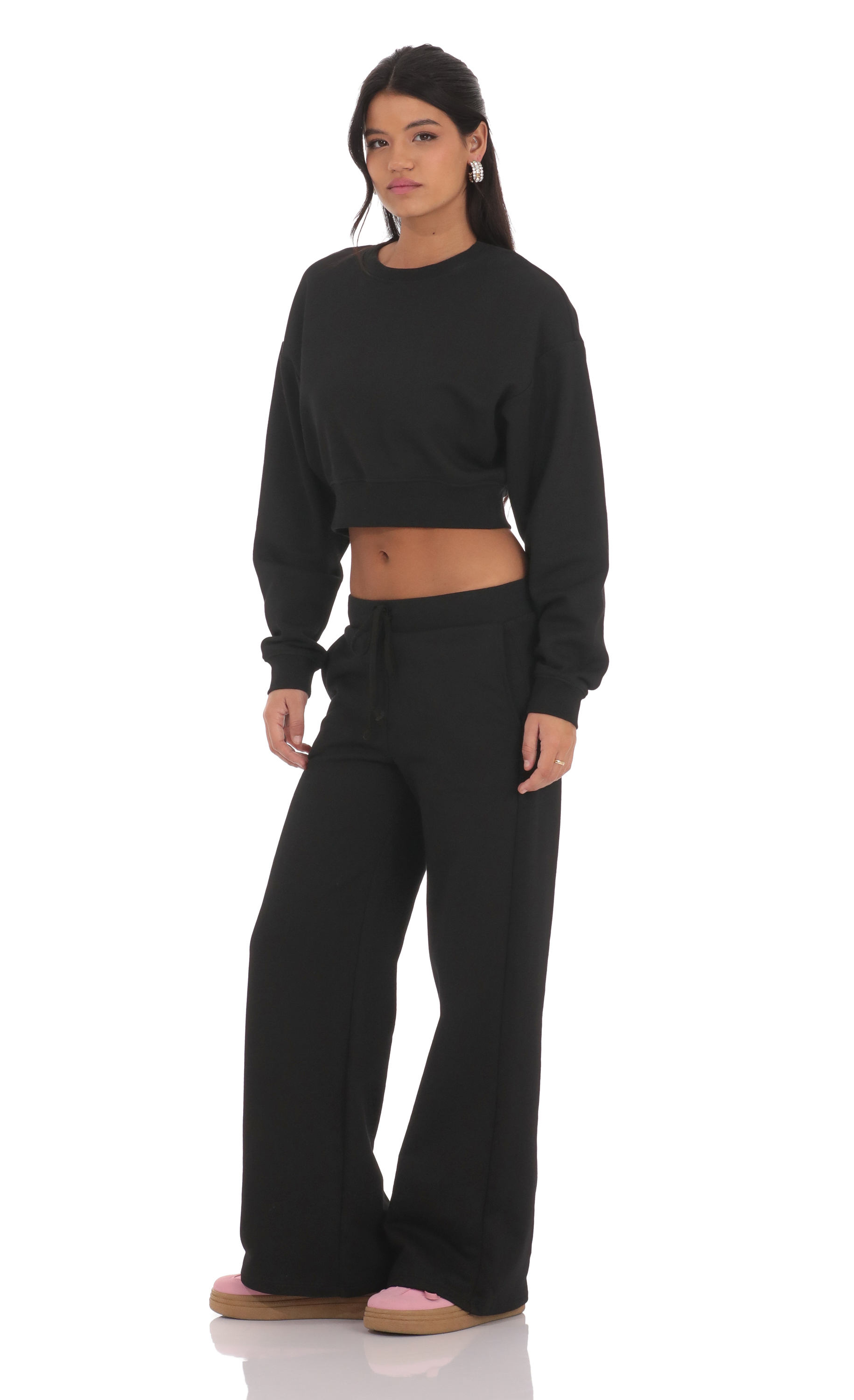 Bow Embroidered Sweatpants in Black-My Sky Diva