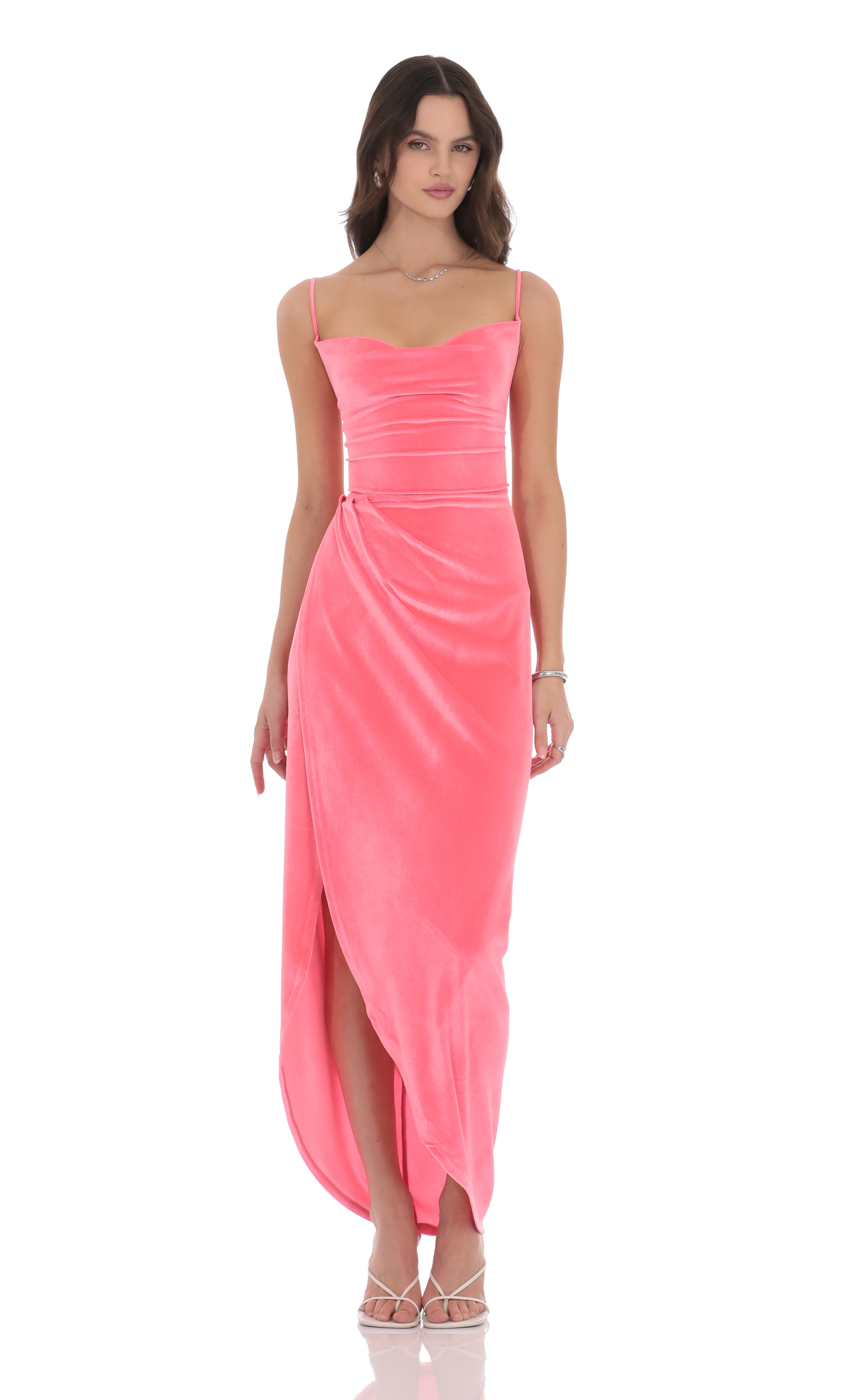 Velvet Asymmetrical Maxi Dress in Hot Pink-My Sky Diva