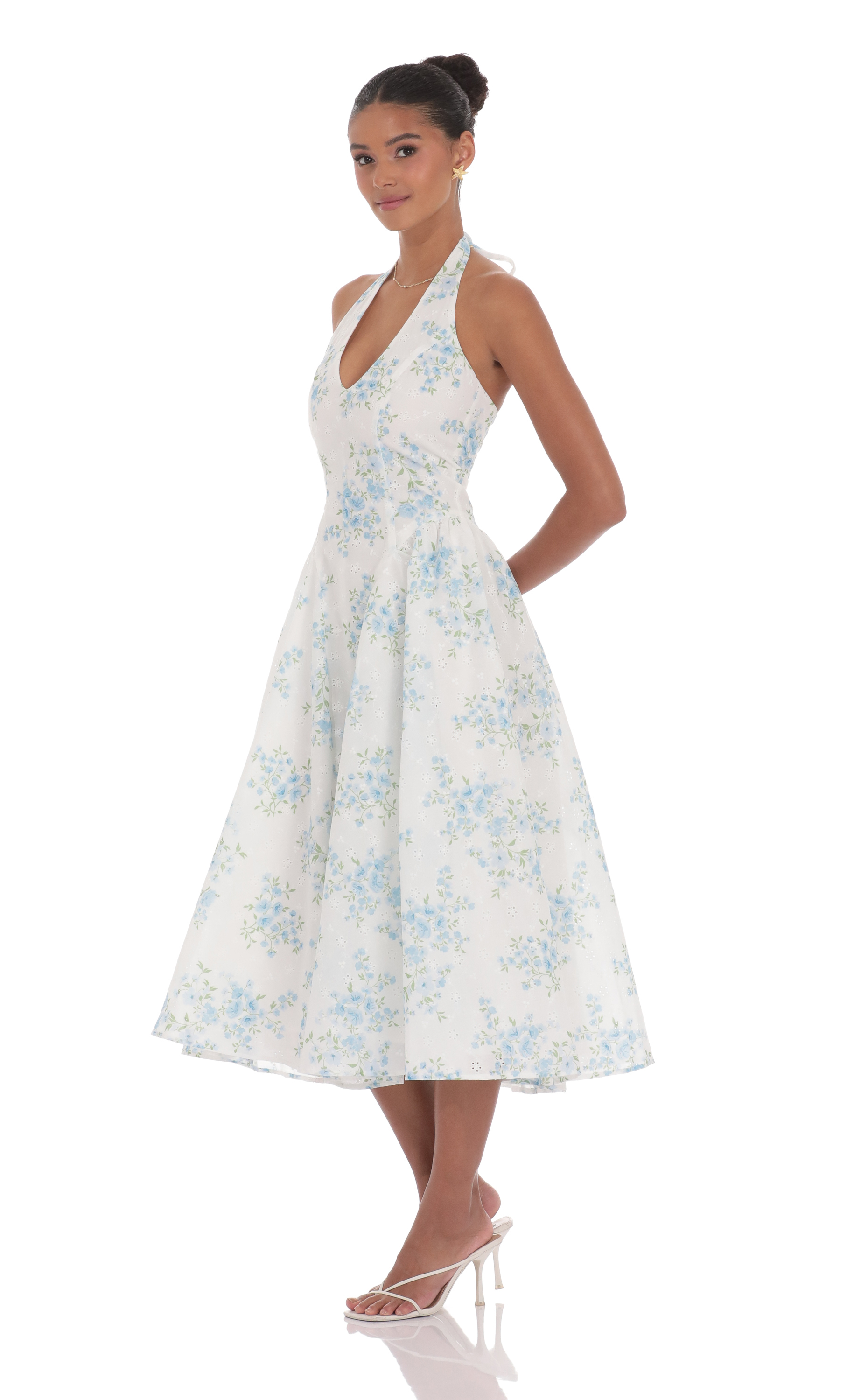 Floral V-Neck Midi Dress in White-My Sky Diva