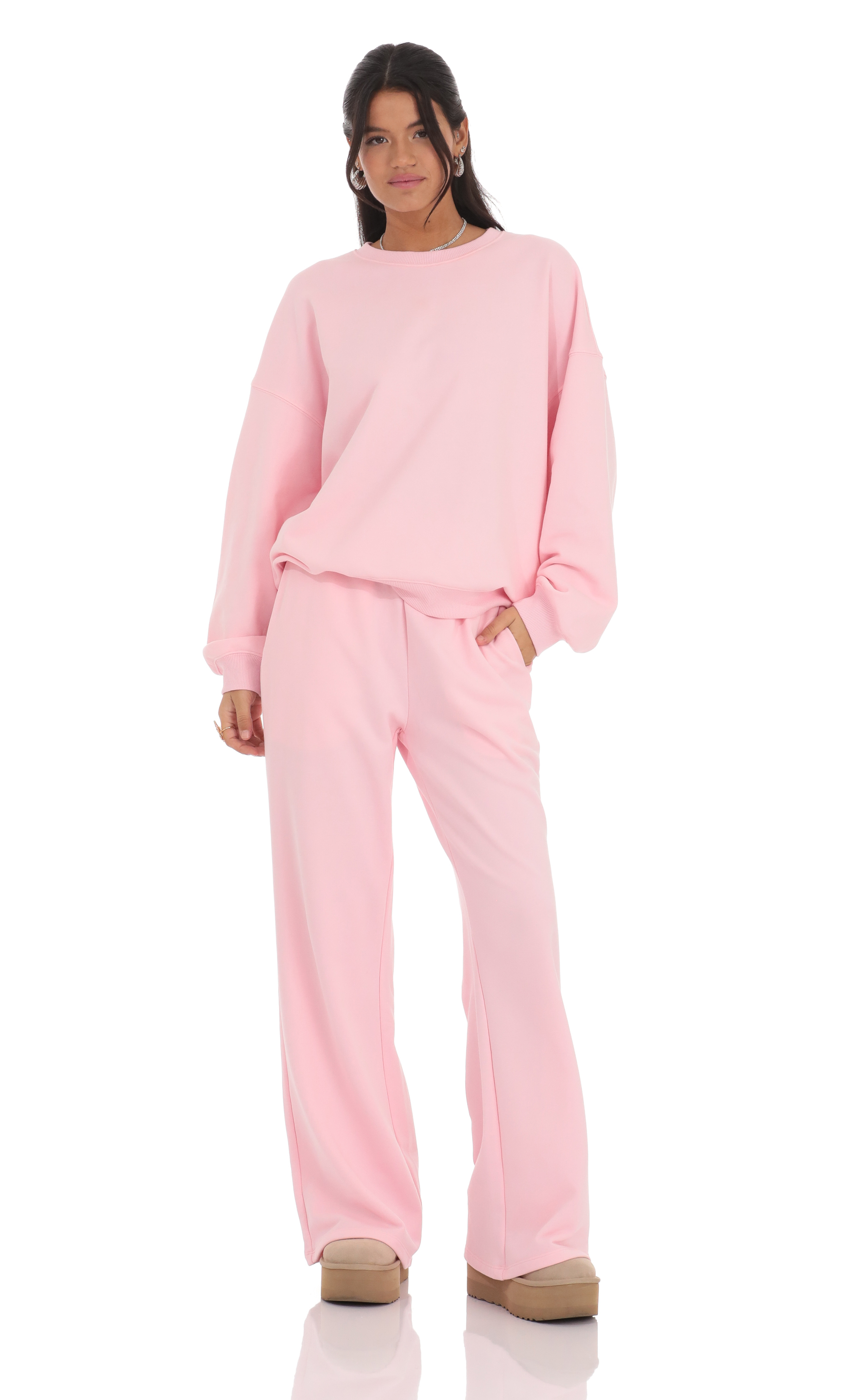 Back Pocket Straight Sweatpants in Pink-My Sky Diva