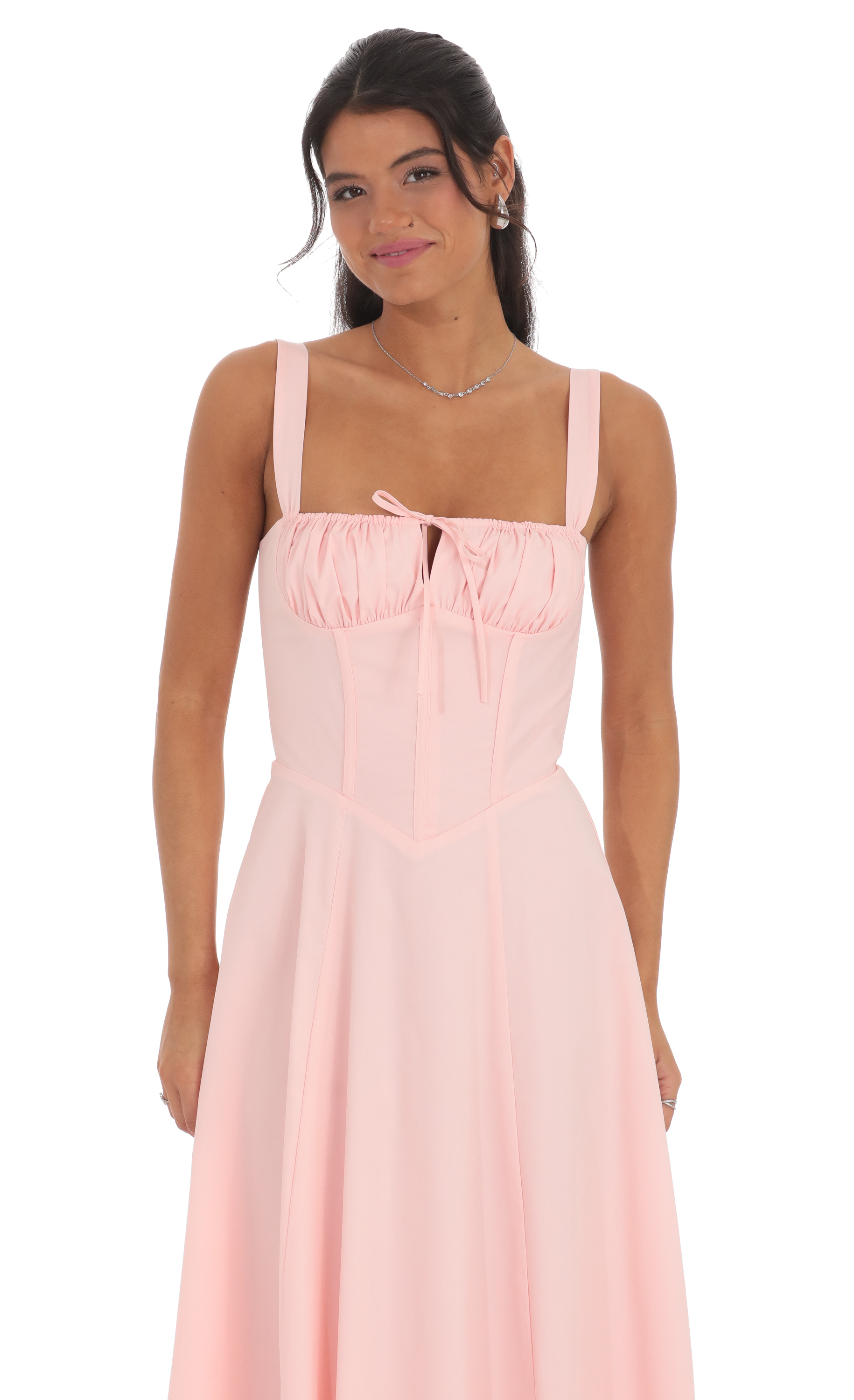 Ruched Corset Midi Dress in Pink-My Sky Diva