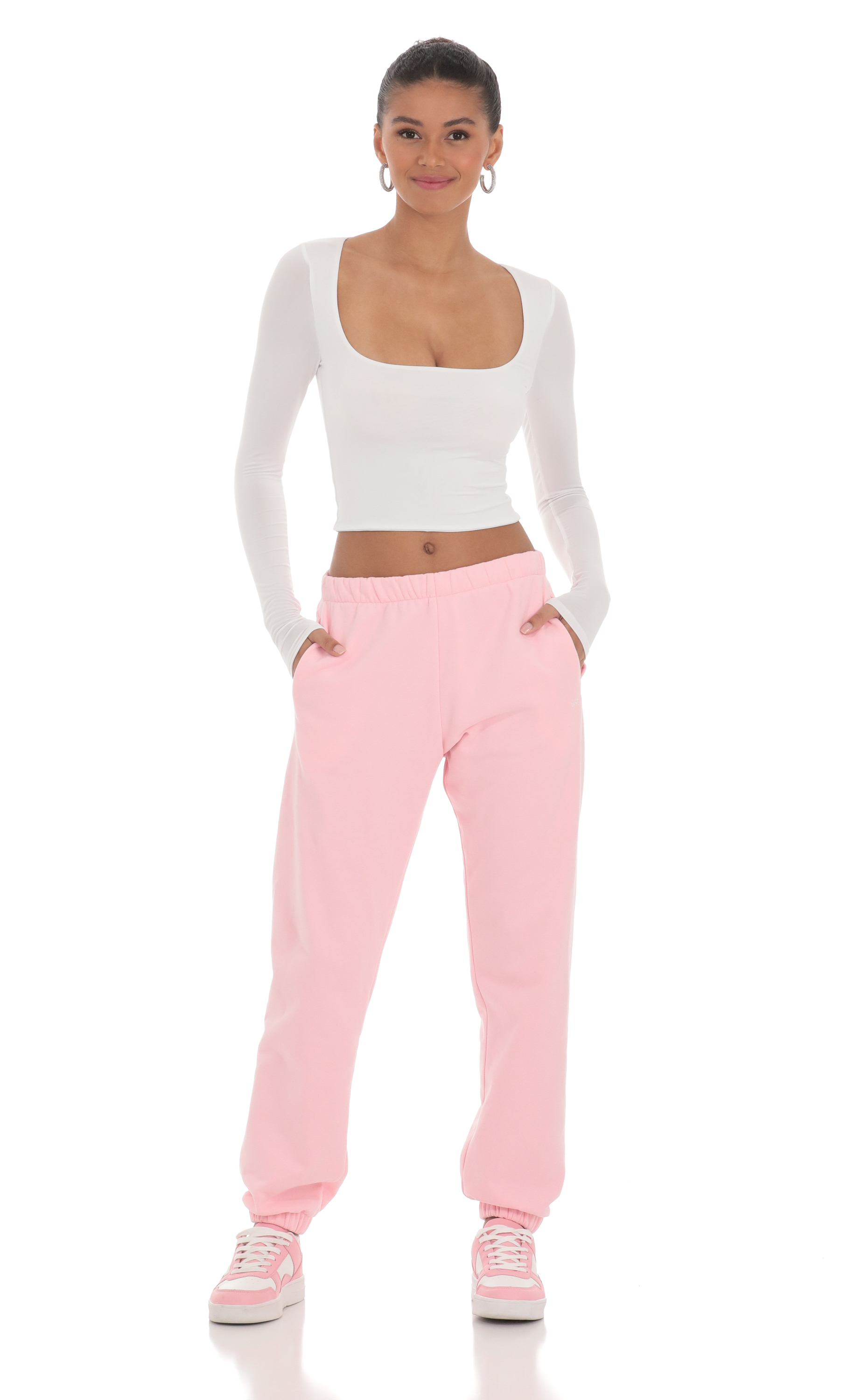 Heart Cinched Sweatpants in Pink-My Sky Diva