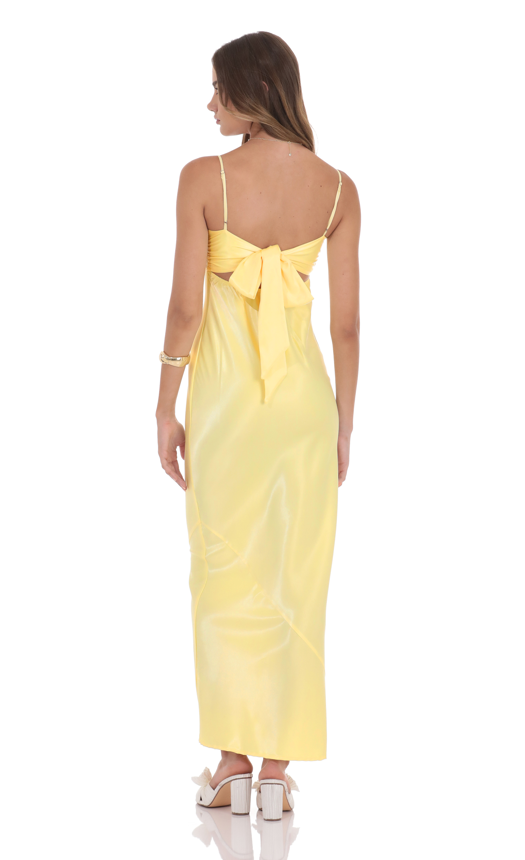Satin Back Tie Maxi Dress in Yellow-My Sky Diva
