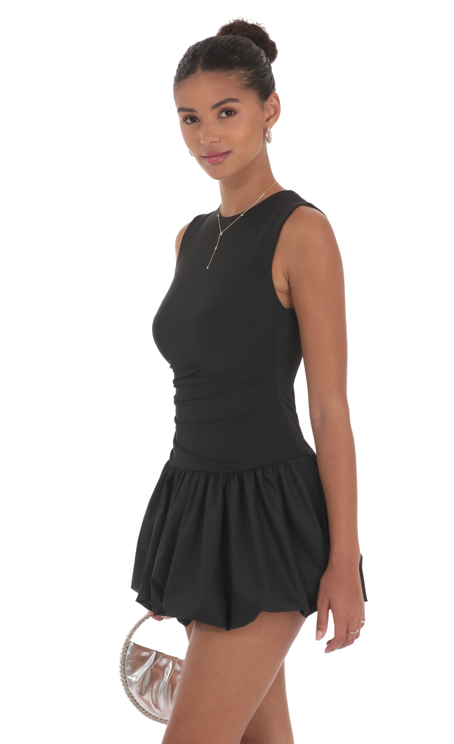 High Neck Bubble Dress in Black-My Sky Diva