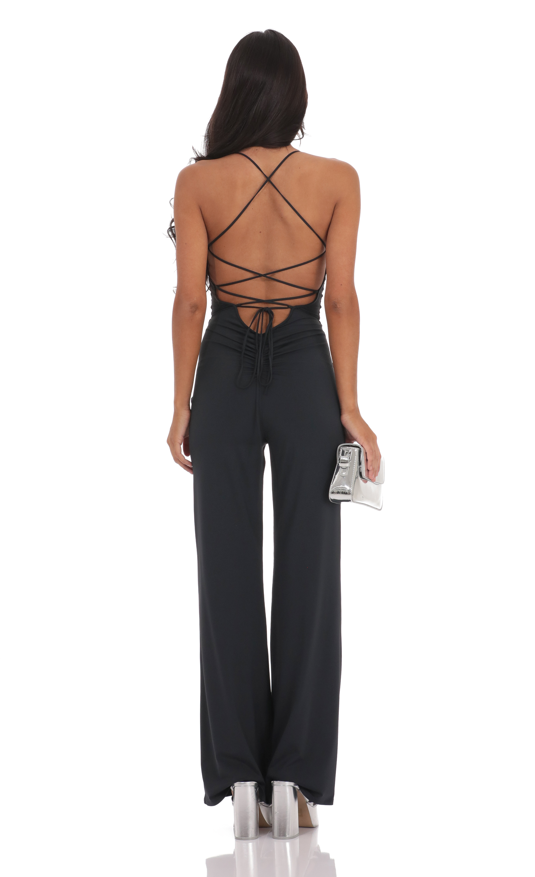 Open Back Bodycon Jumpsuit in Black-My Sky Diva