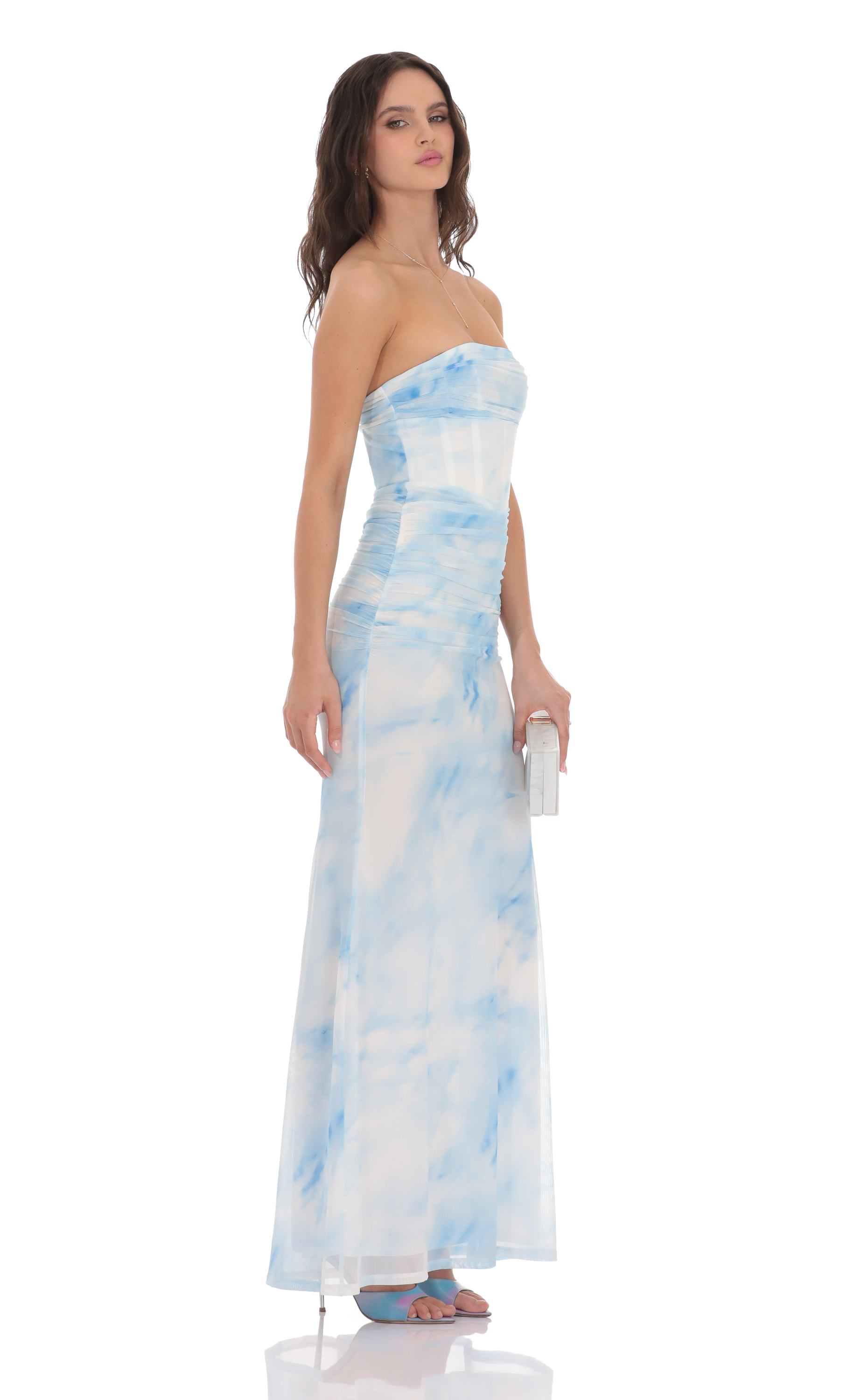 Mesh Strapless Corset Maxi Dress in Blue Tie Dye-My Sky Diva