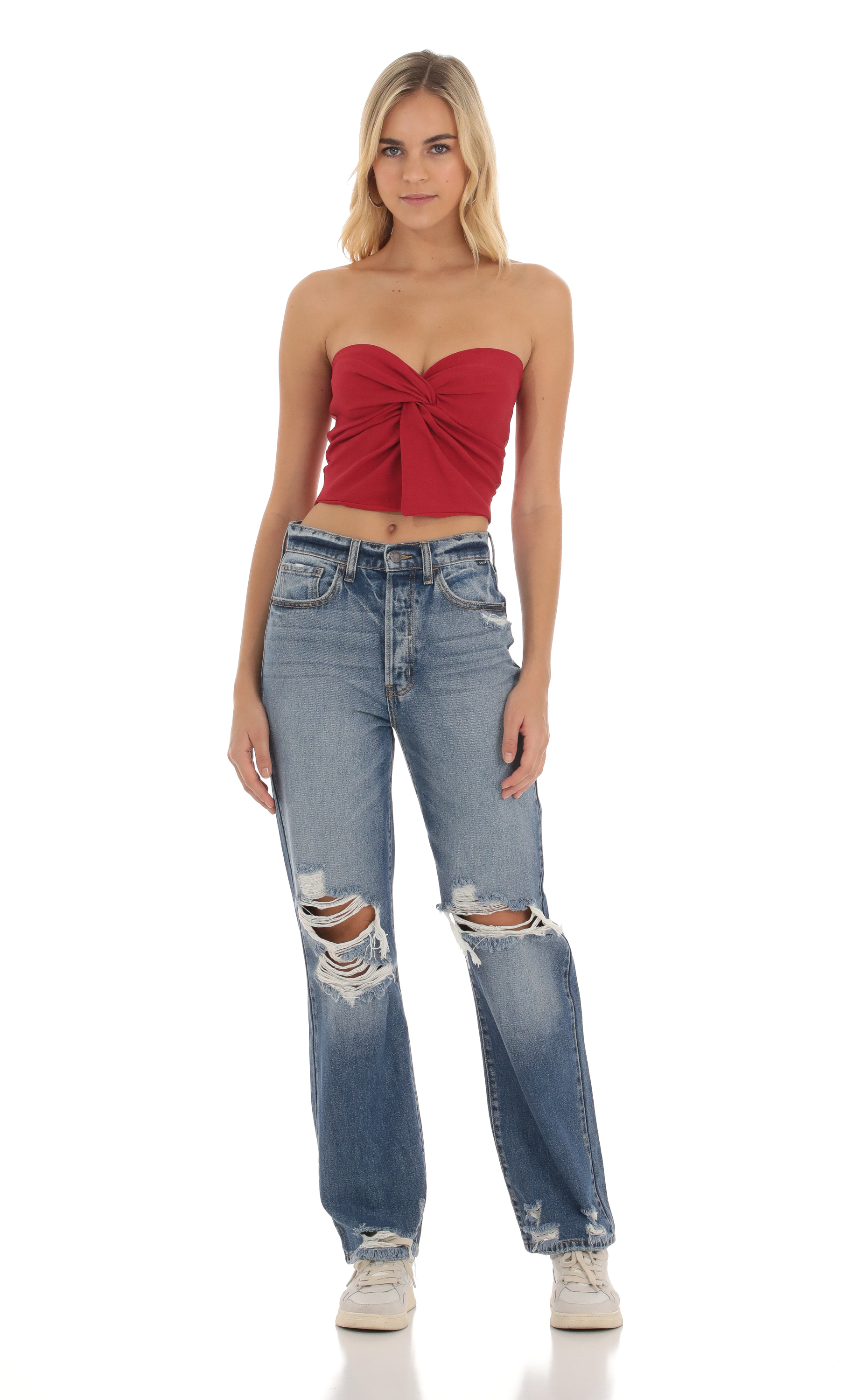 Distressed Jeans in Faded Denim-My Sky Diva