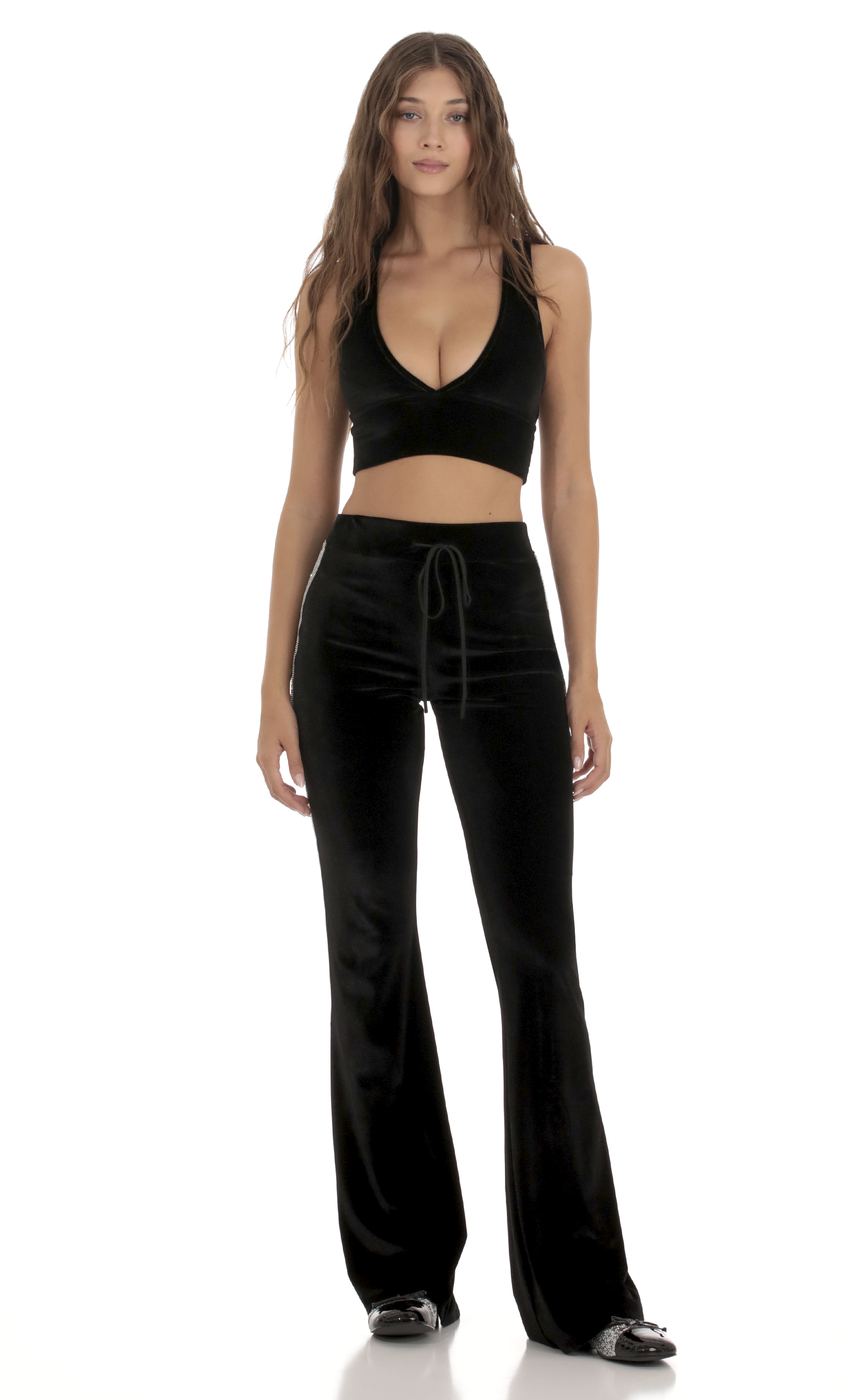 Rhinestone VelvetTwo Piece Set in Black-My Sky Diva