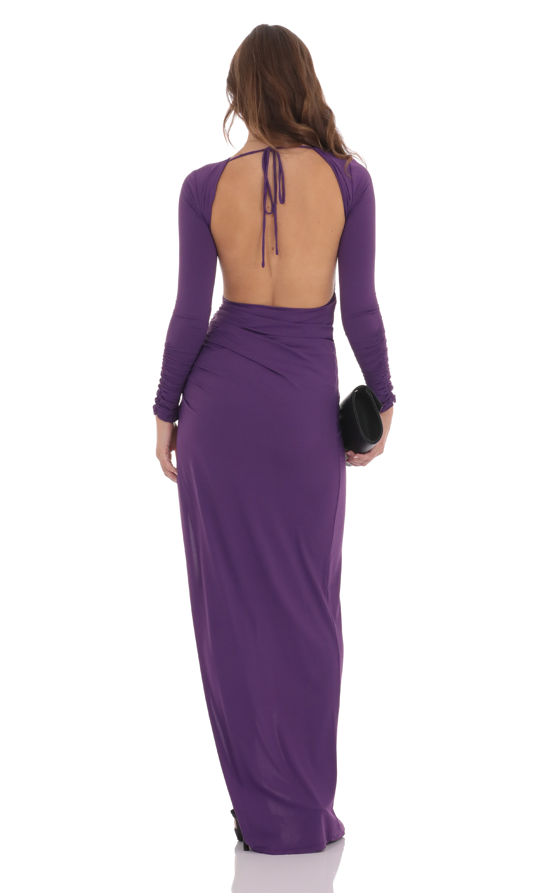 Open Back Maxi Dress in Purple-My Sky Diva