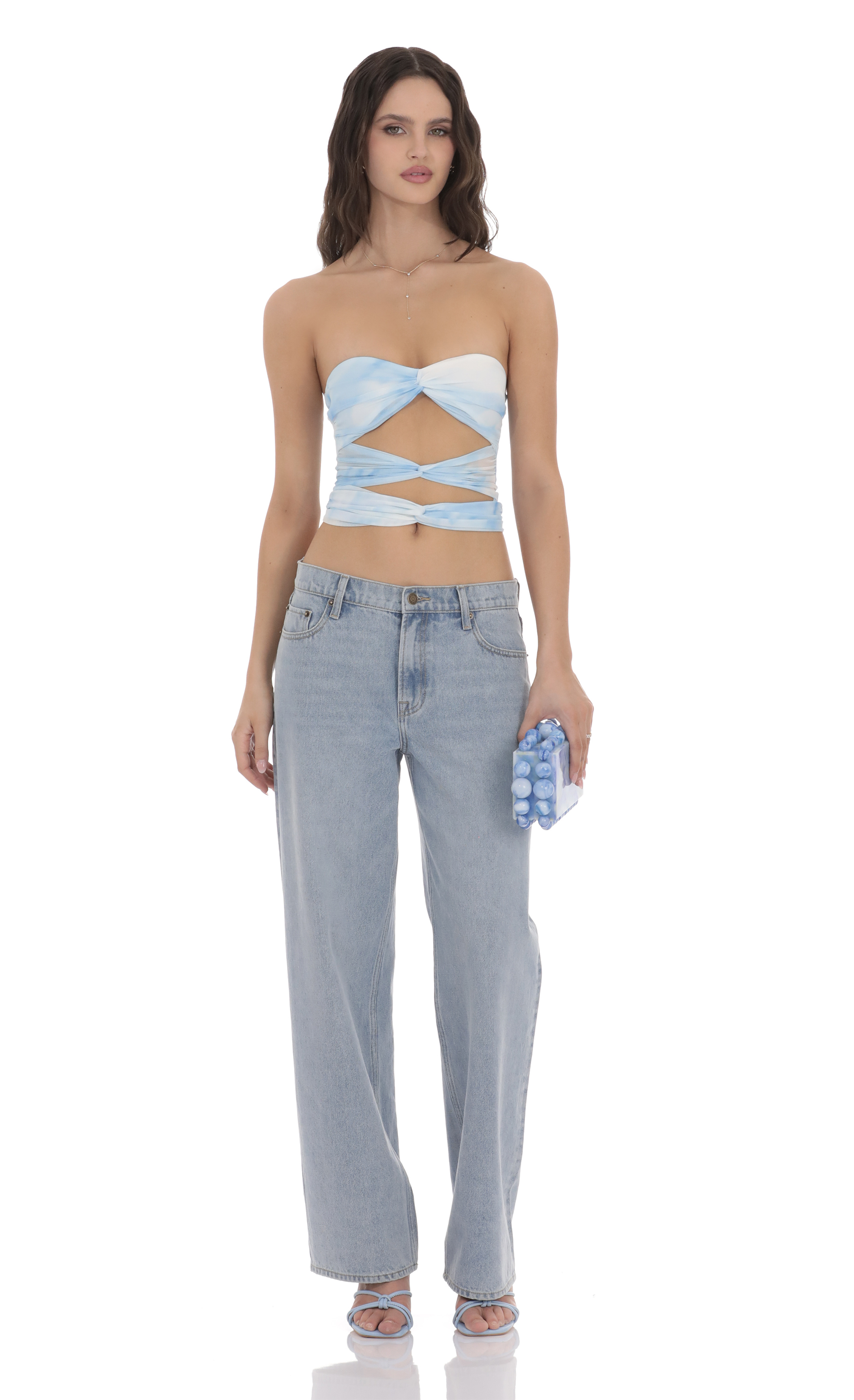 Tie Dye Mesh Cutout Strapless Top in Blue-My Sky Diva