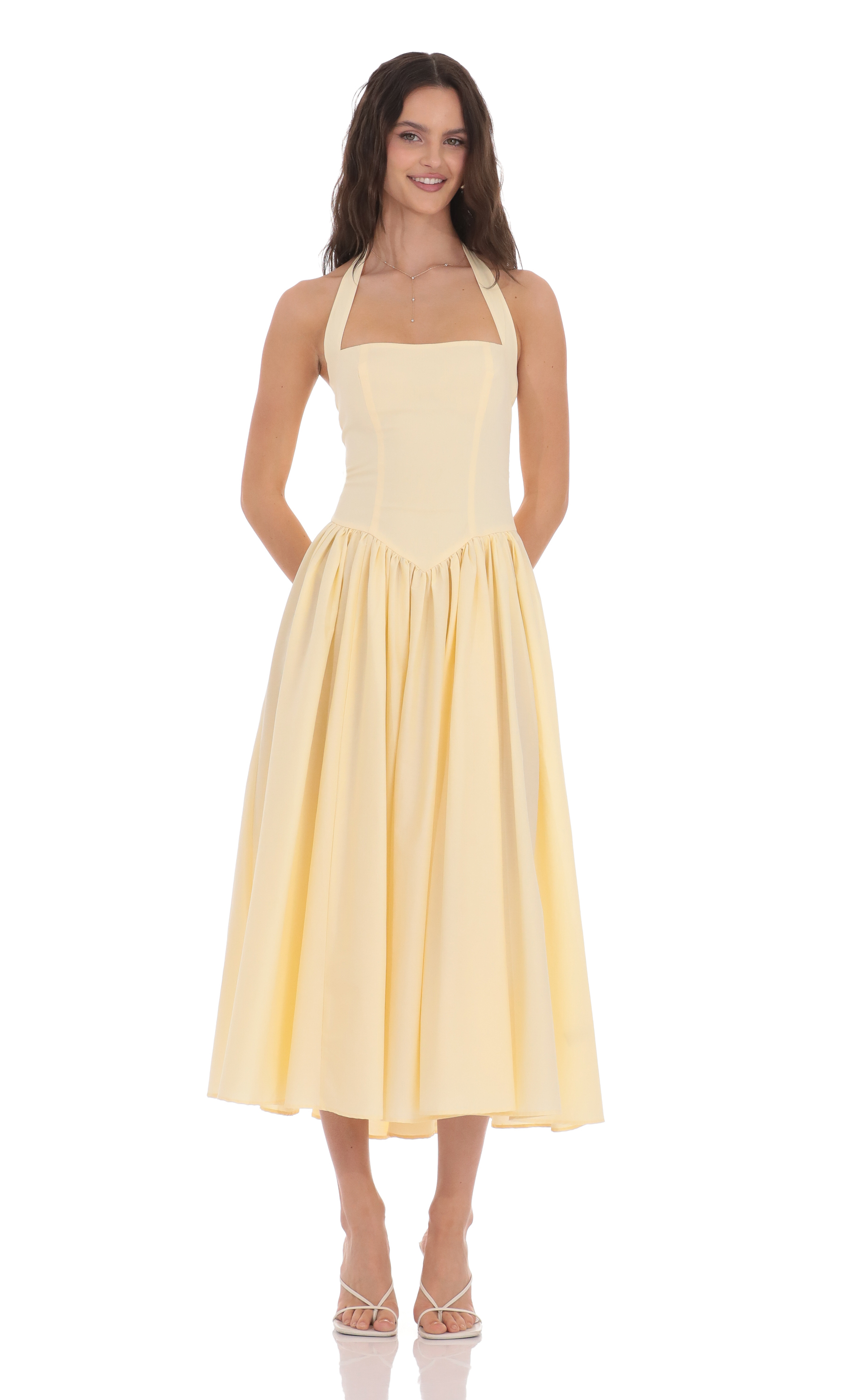 Halter Midi Dress in Yellow-My Sky Diva