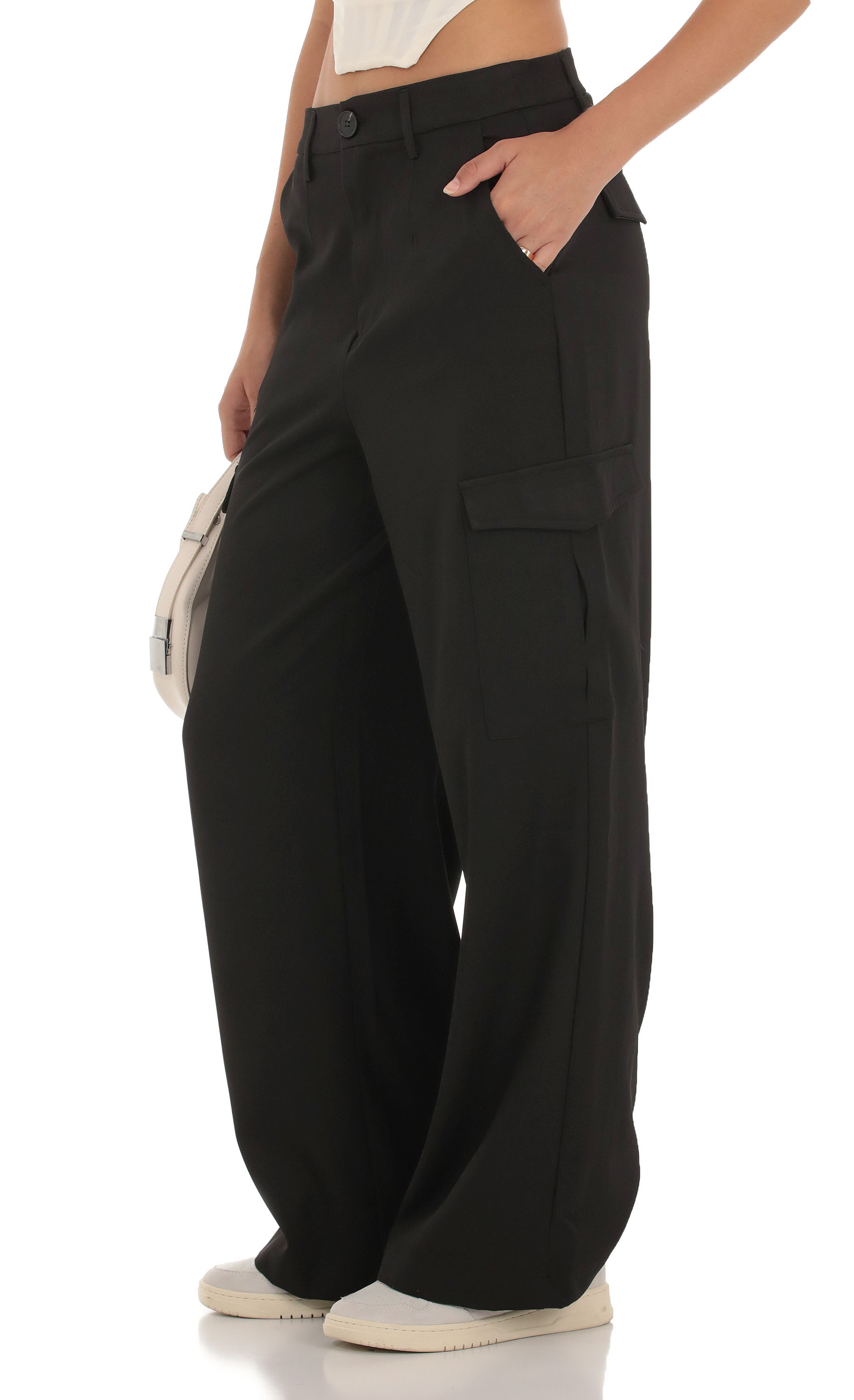 Hecate Wide Leg Cargo Pants in Black-My Sky Diva