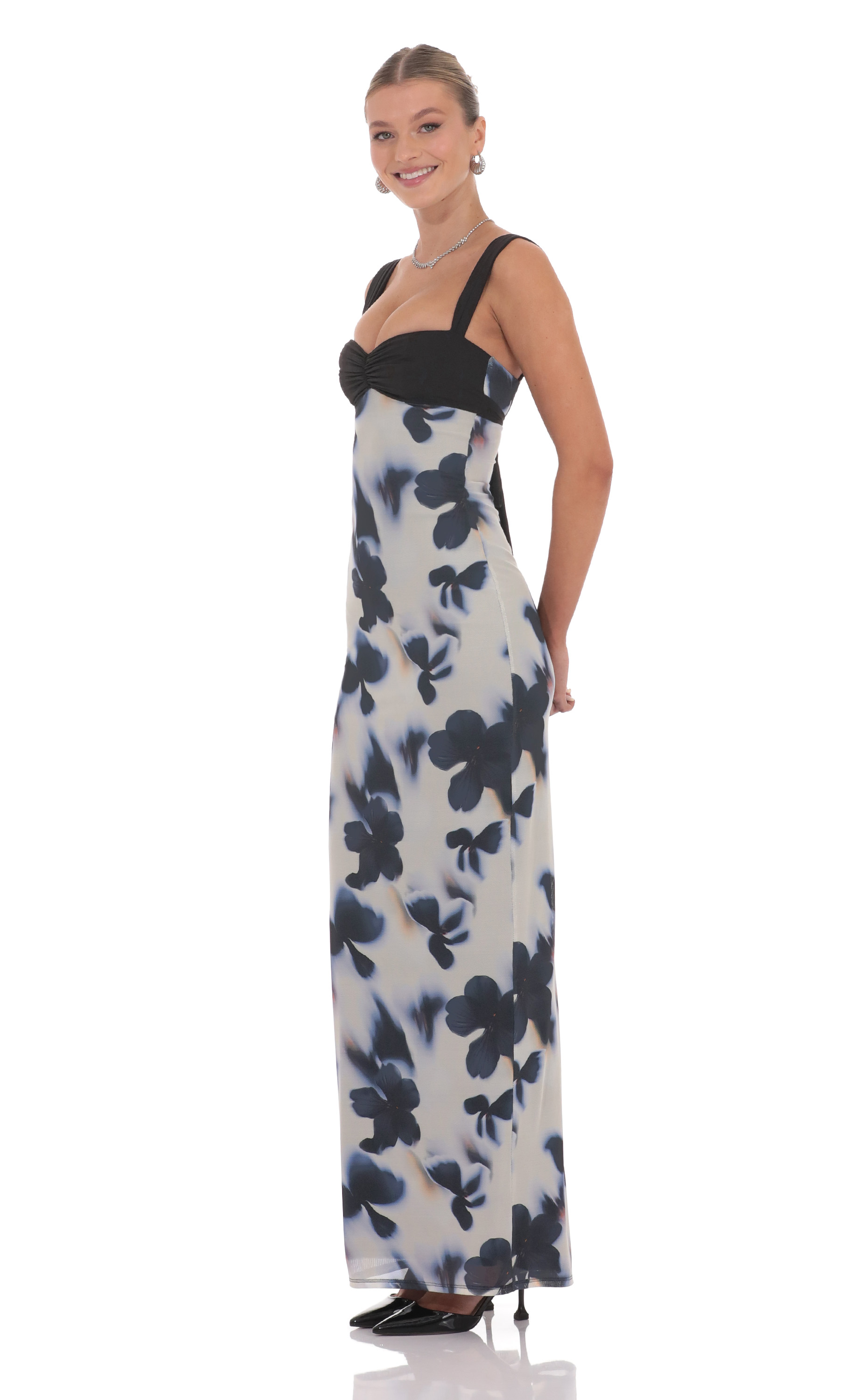 Mesh Two Toned Maxi Dress in Lilly Print-My Sky Diva