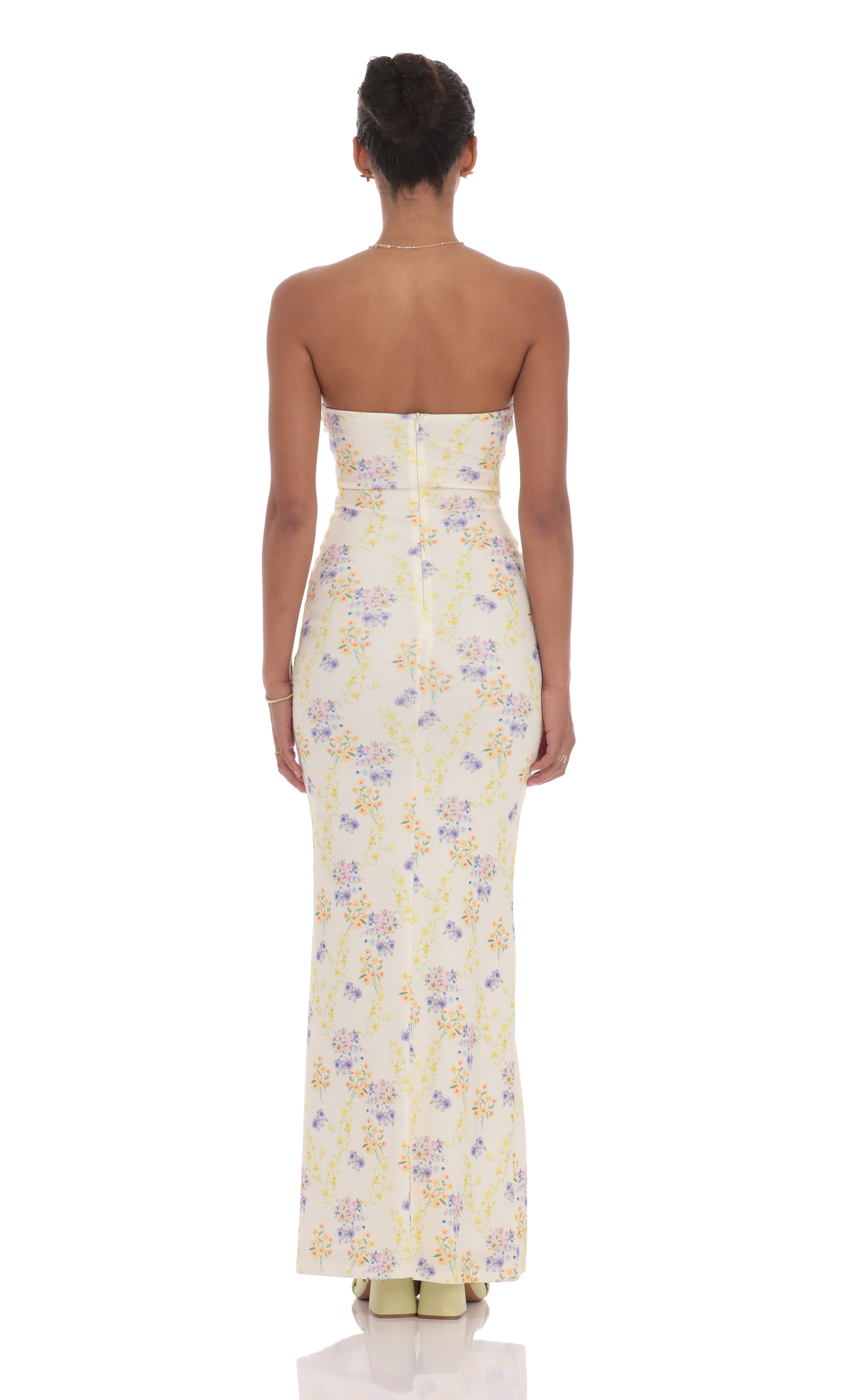 Floral Ribbed Cutout Twist Maxi Dress in Yellow-My Sky Diva