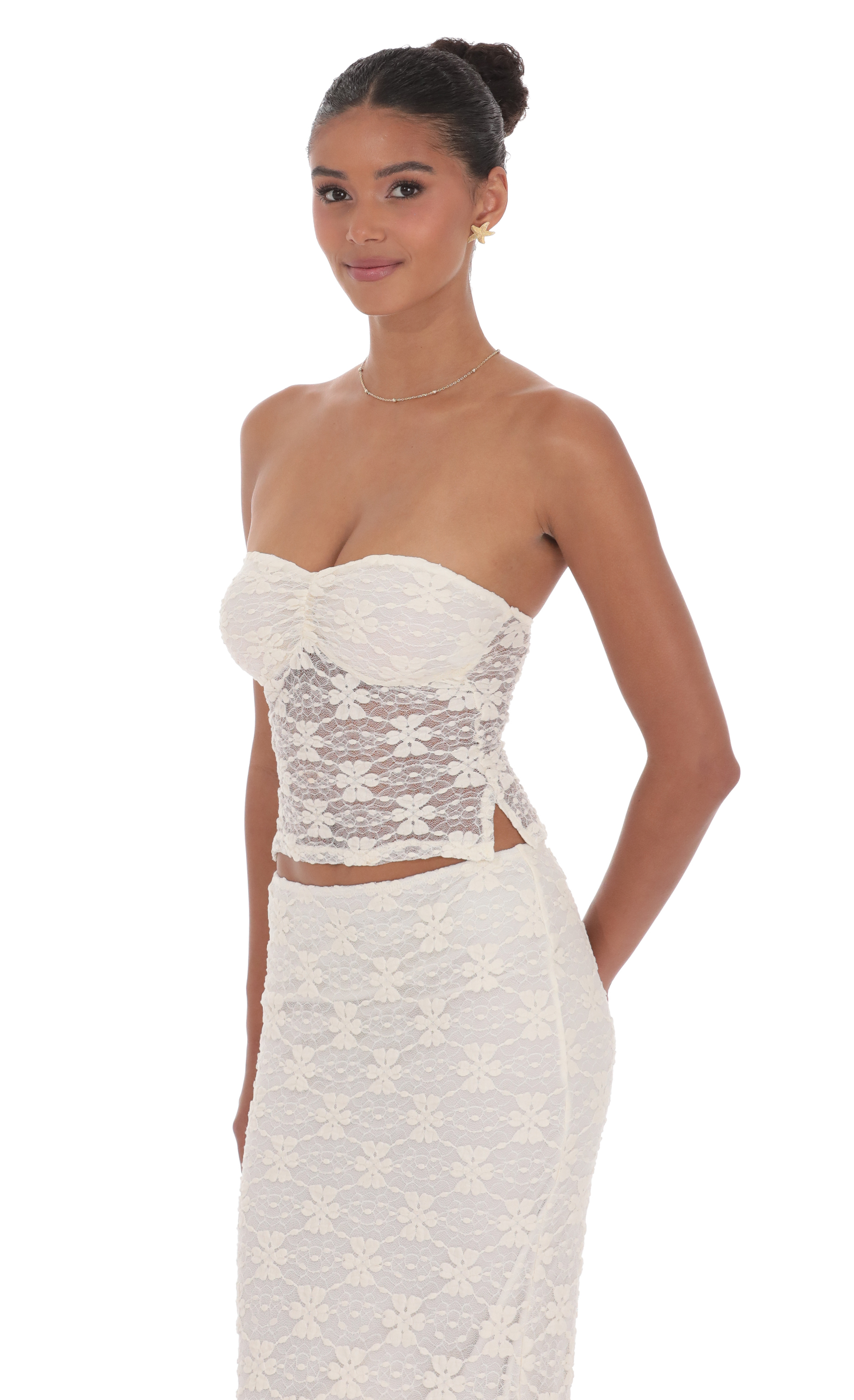 Lace Sheer Top in Cream-My Sky Diva