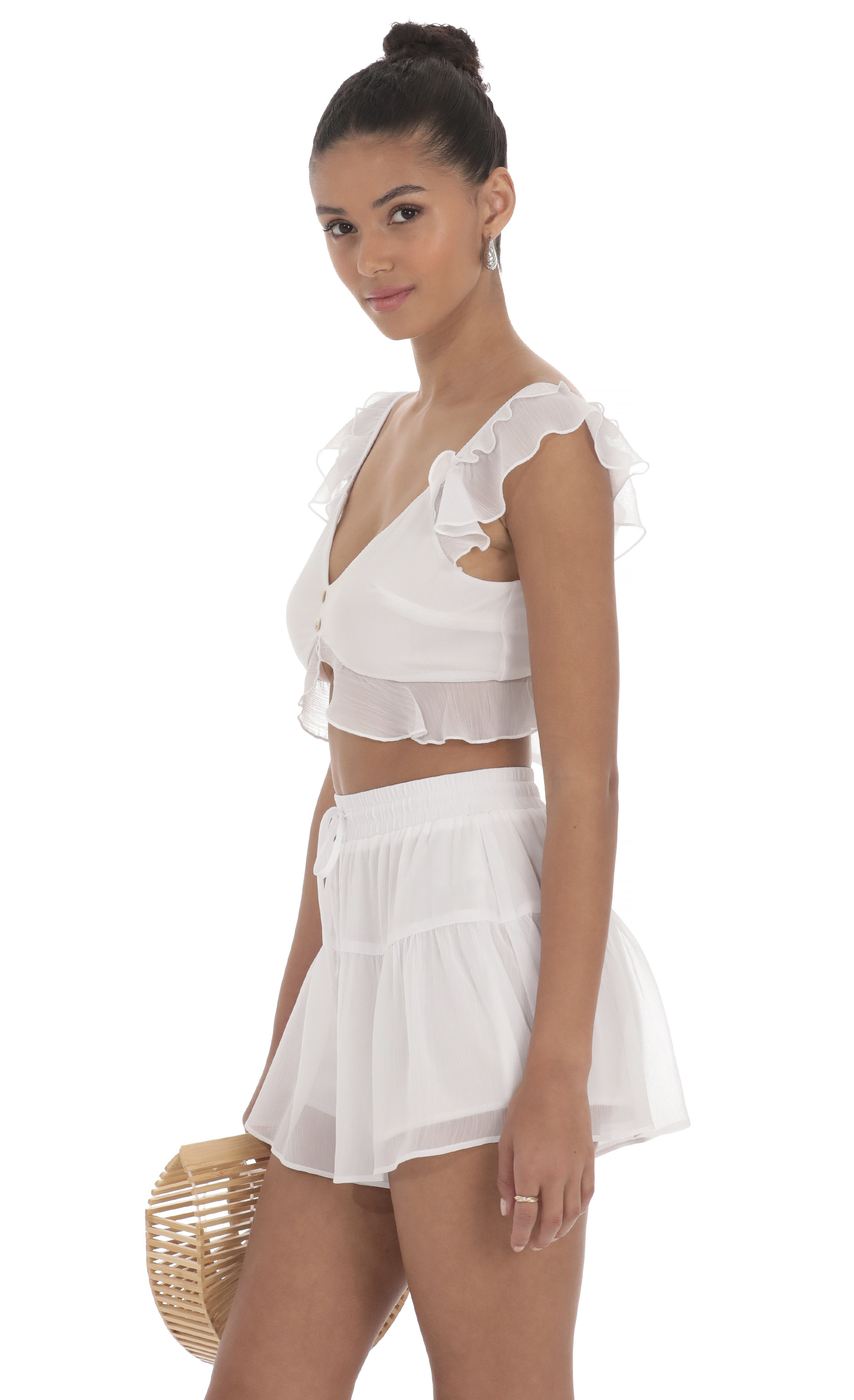 Crinkle Chiffon Set in White-My Sky Diva