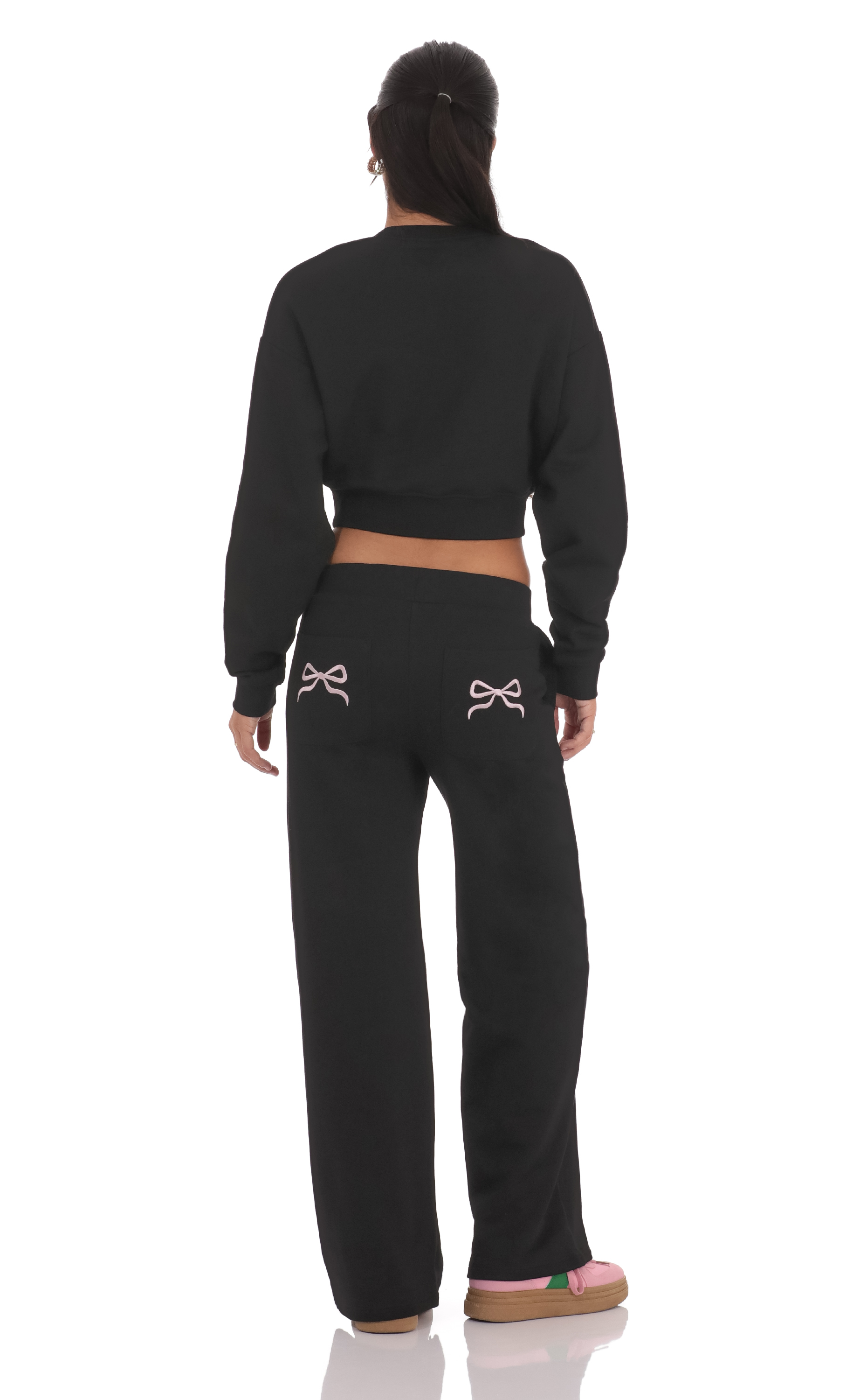 Bow Embroidered Sweatpants in Black-My Sky Diva