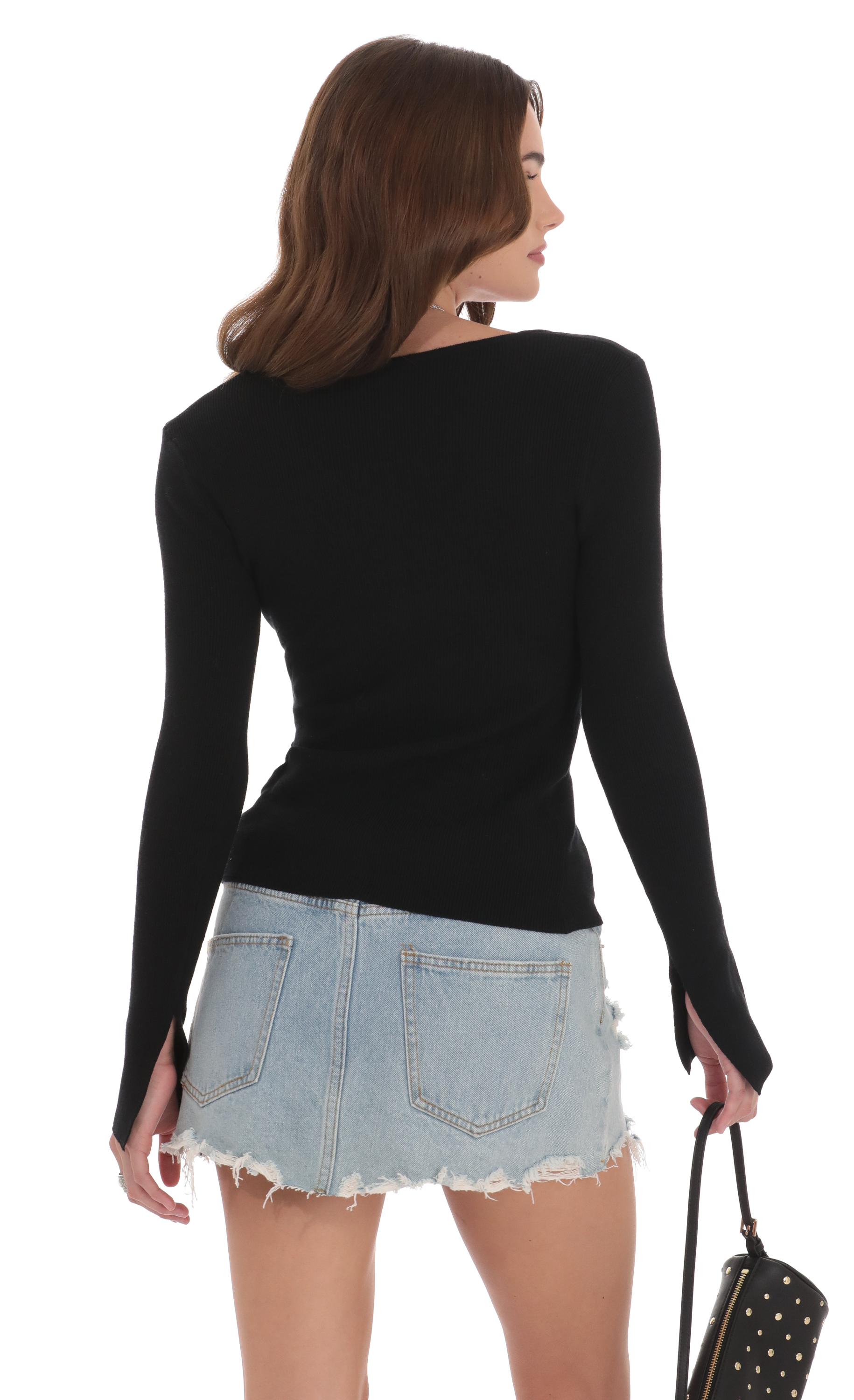 V-Neck Ribbed Cardigan in Black-My Sky Diva