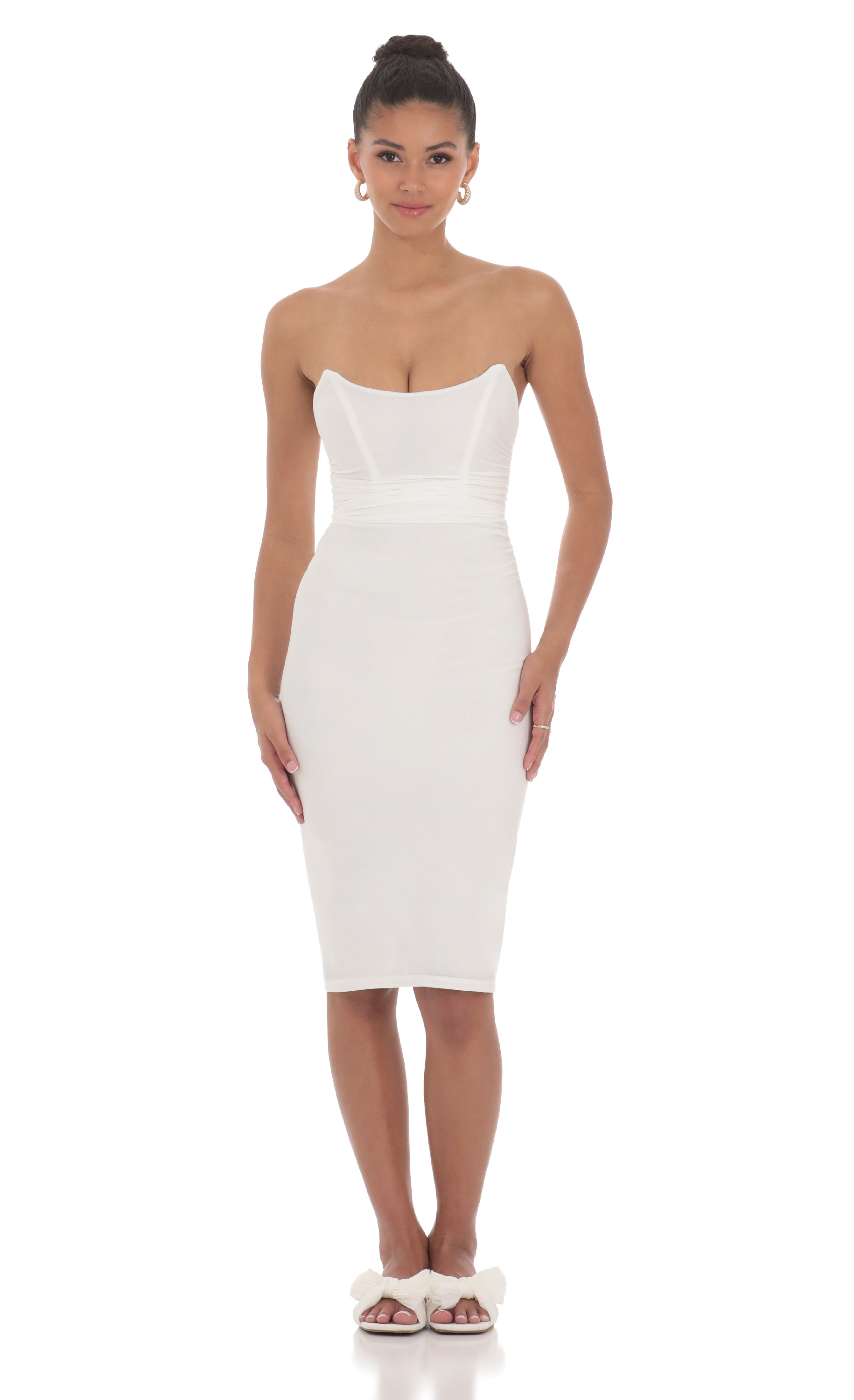 Corset Strapless Midi Dress in White-My Sky Diva