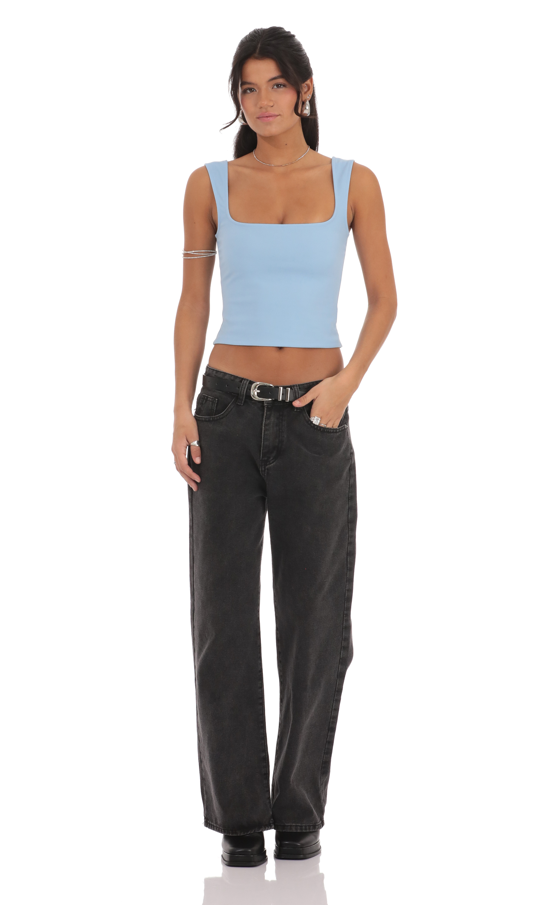 Straight Leg Jeans in Black Denim-My Sky Diva