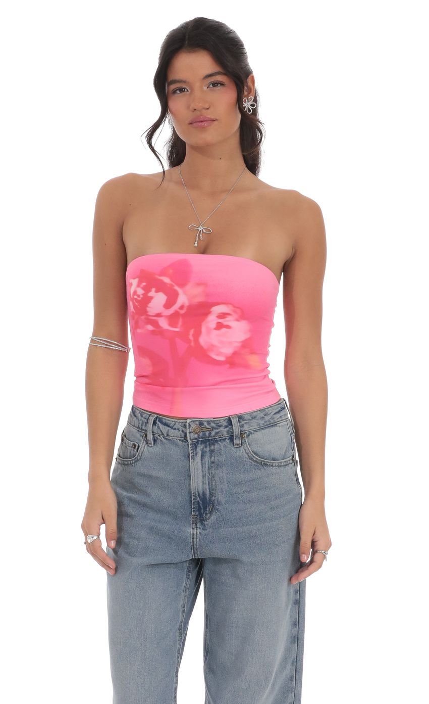 Floral Print Tube Top in Pink-My Sky Diva