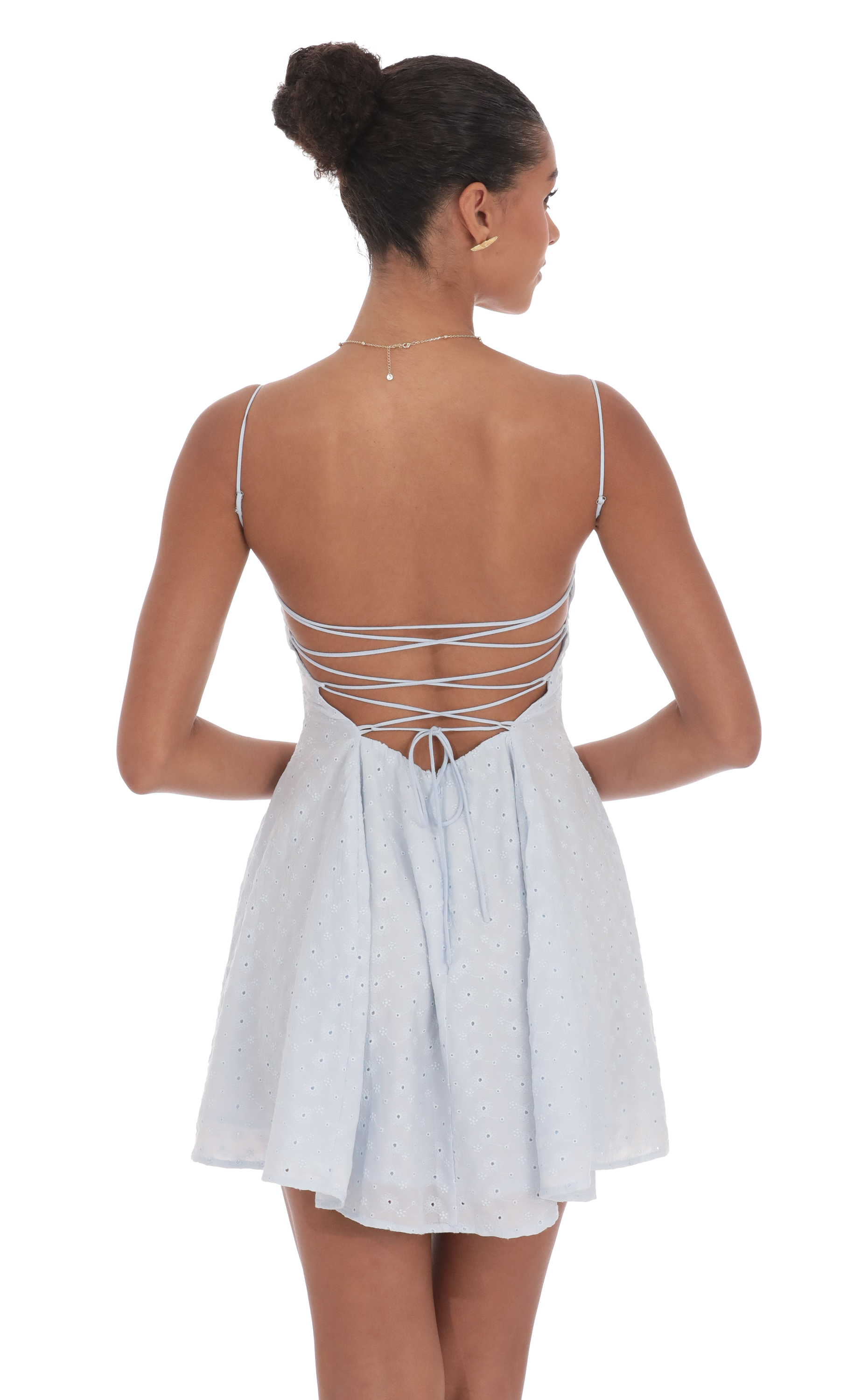 Floral Eyelet Fit and Flare Dress in Light Blue-My Sky Diva