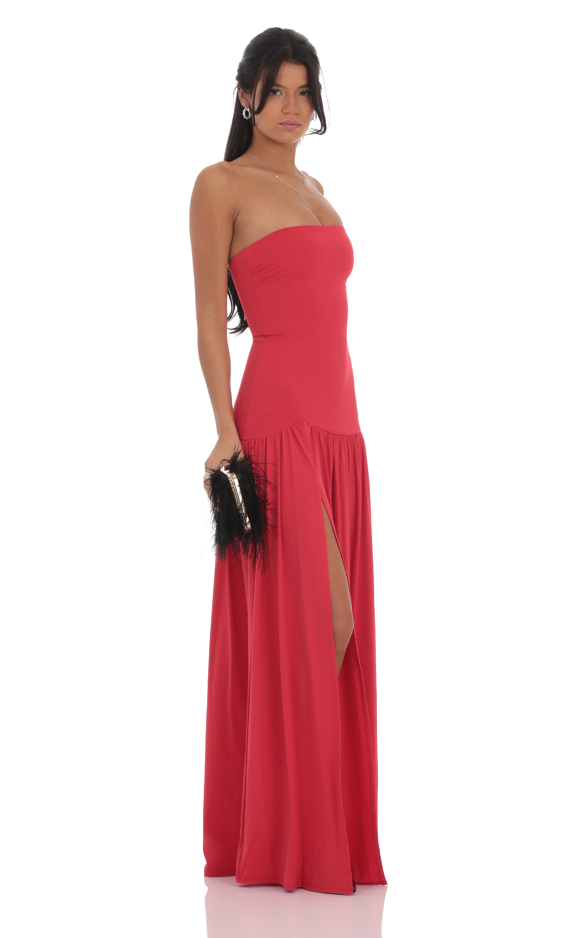 Strapless Drop Waist Maxi Dress in Red-My Sky Diva
