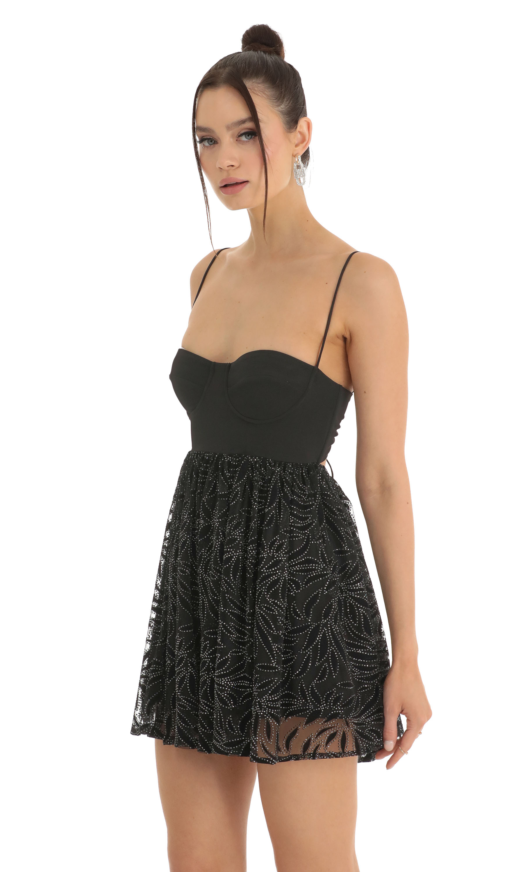 Glitter Corset Baby Doll Dress in Black-My Sky Diva