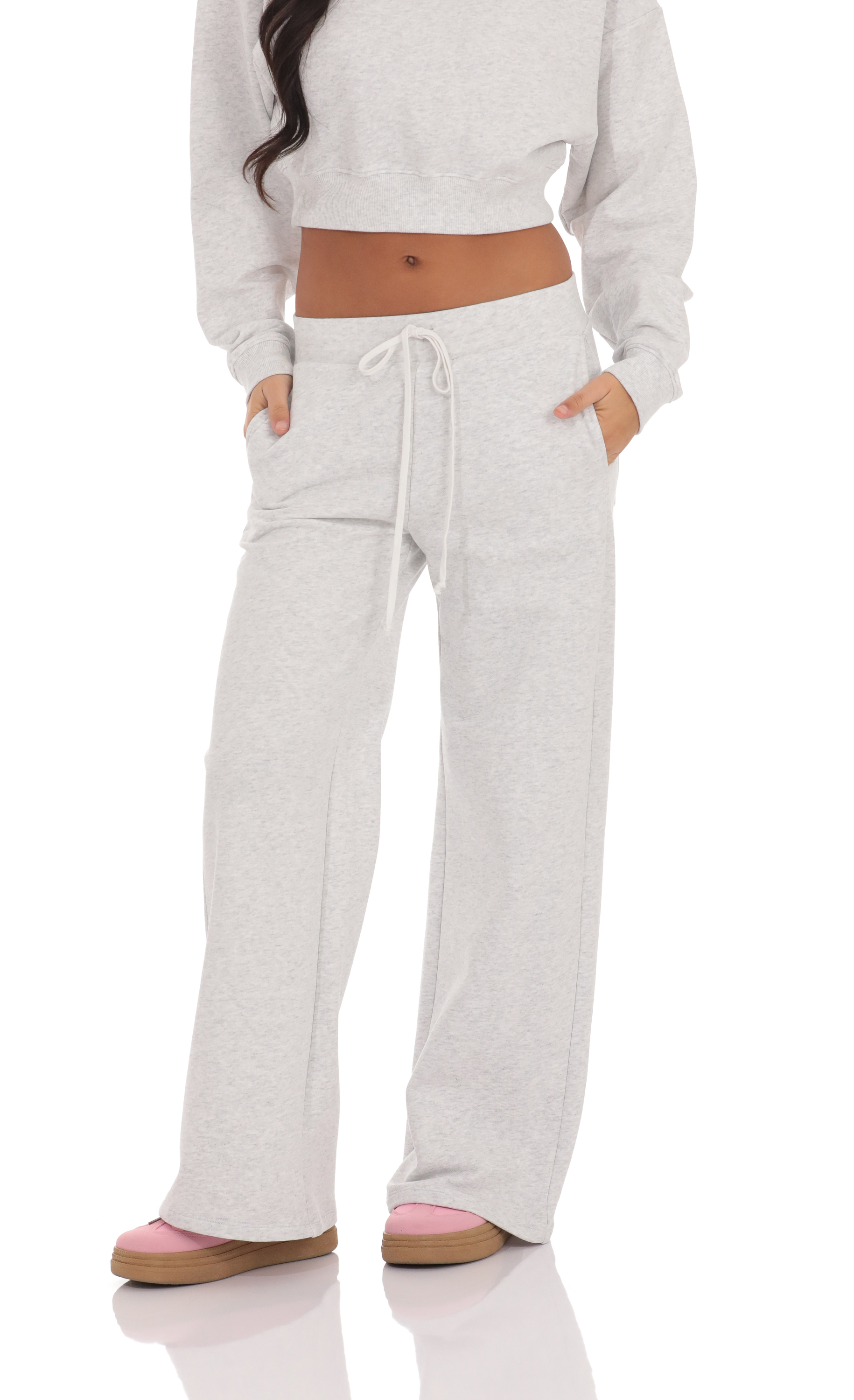 Bow Embroidered Sweatpants in Heather Grey-My Sky Diva