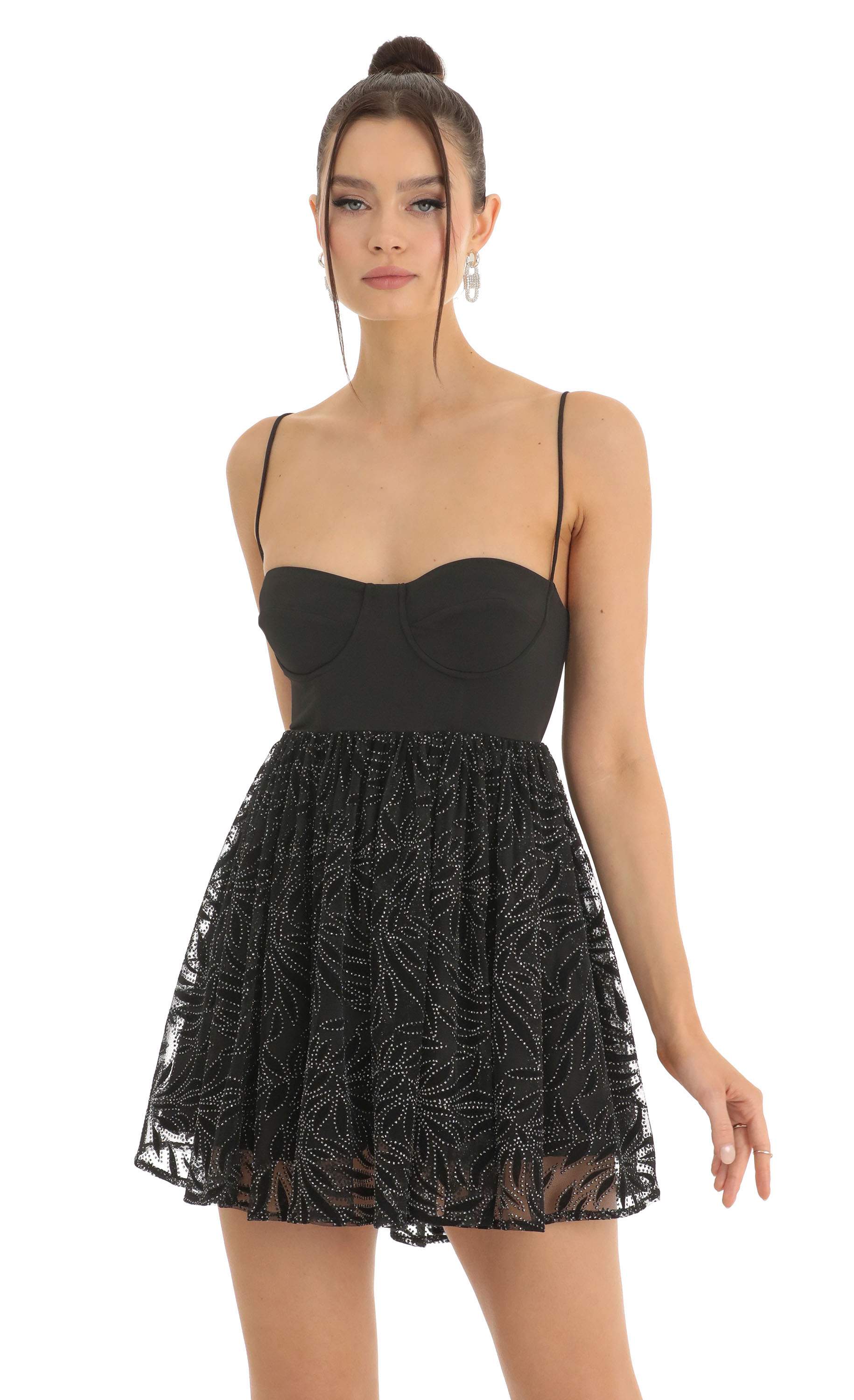 Glitter Corset Baby Doll Dress in Black-My Sky Diva