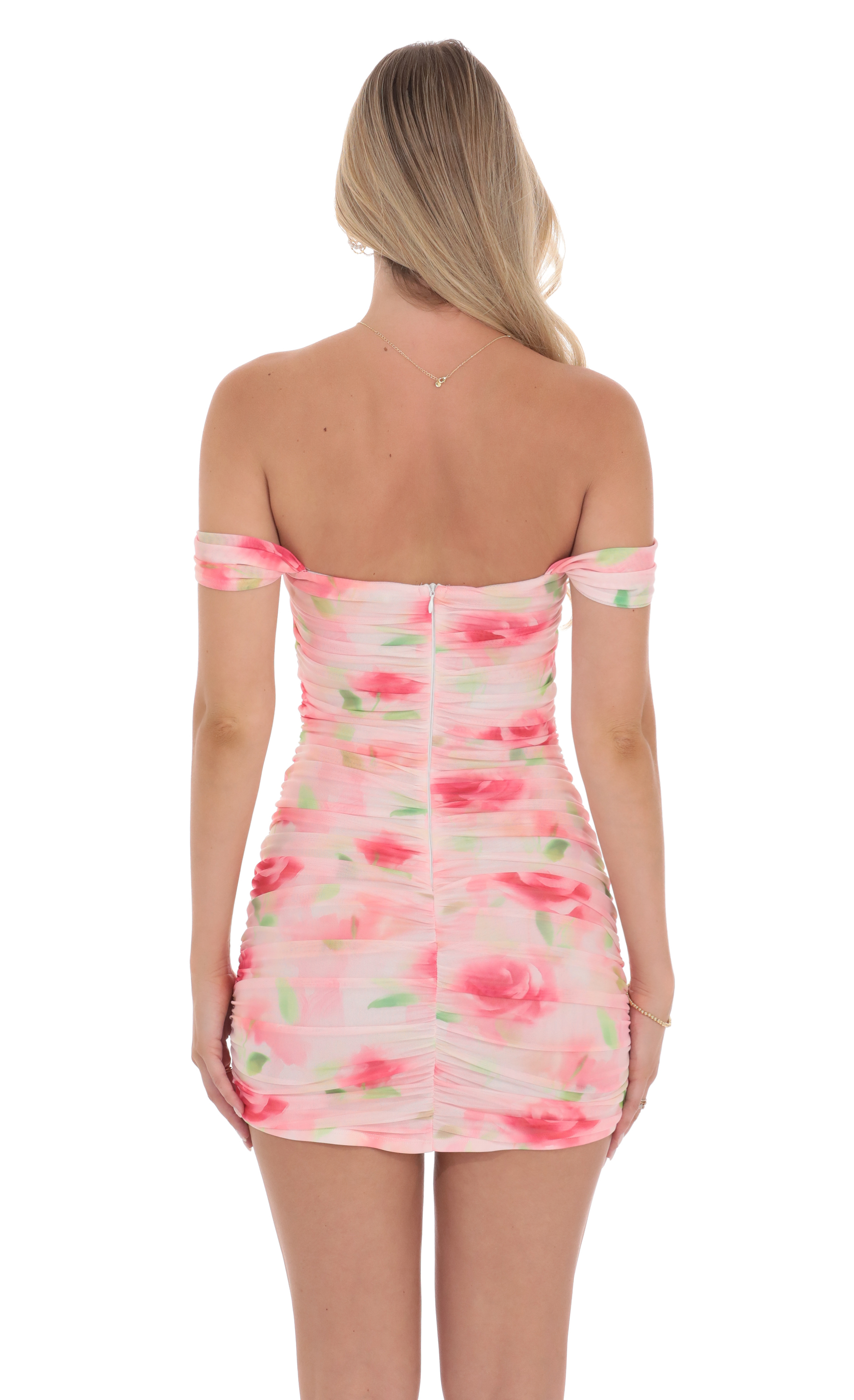 Floral Mesh Off Shoulder Bodycon Dress in Pink-My Sky Diva