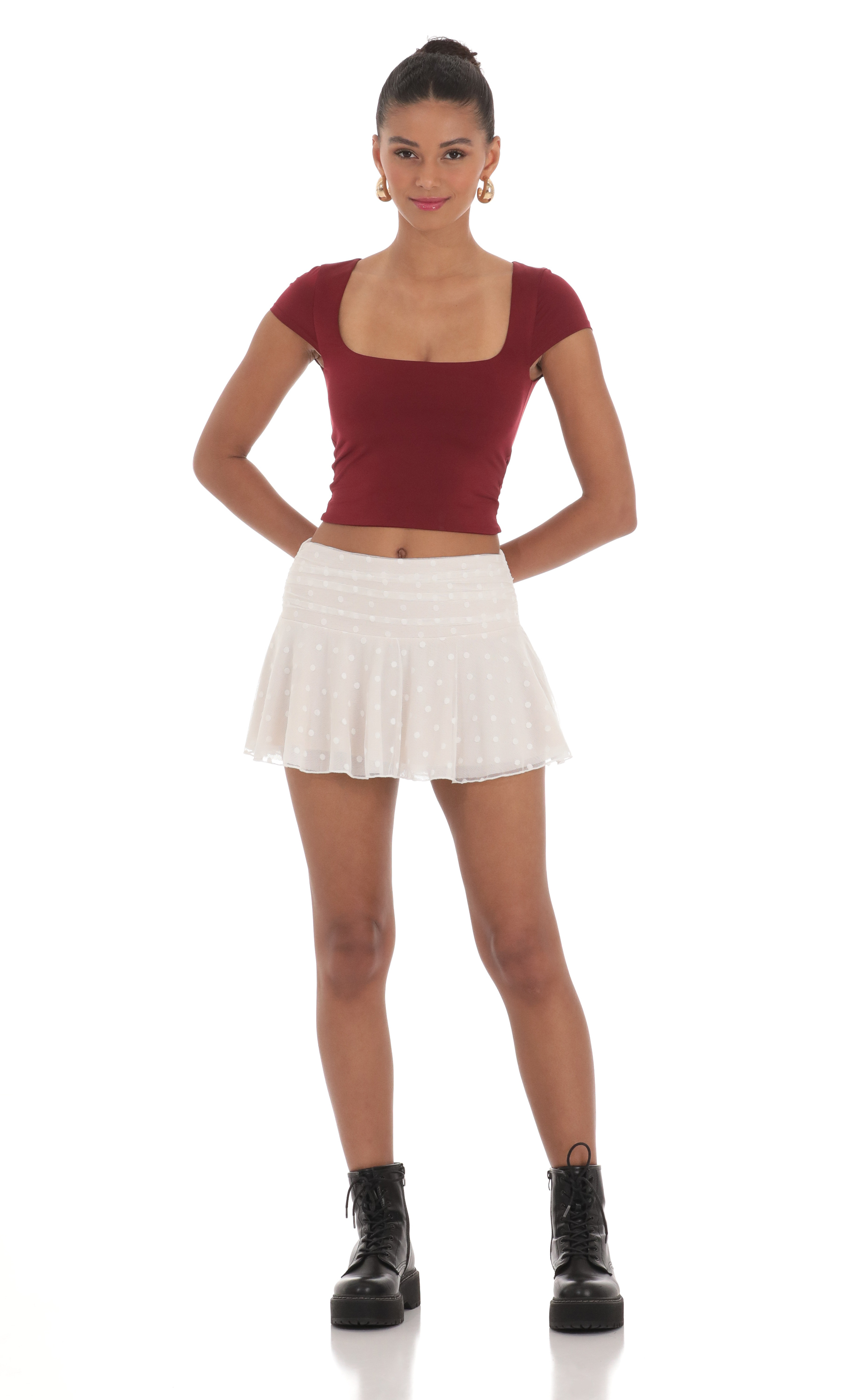 Dotted Mesh Skirt in White-My Sky Diva