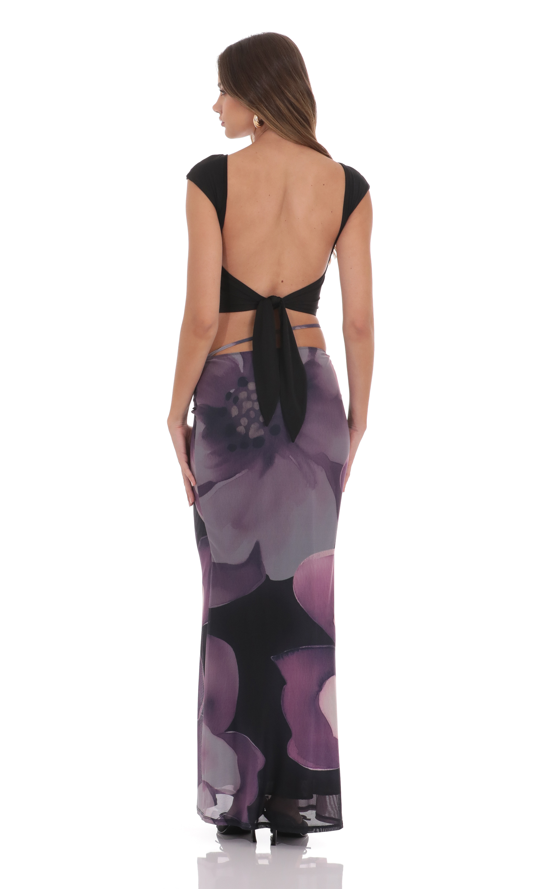 Mesh Floral Maxi Skirt in Purple-My Sky Diva