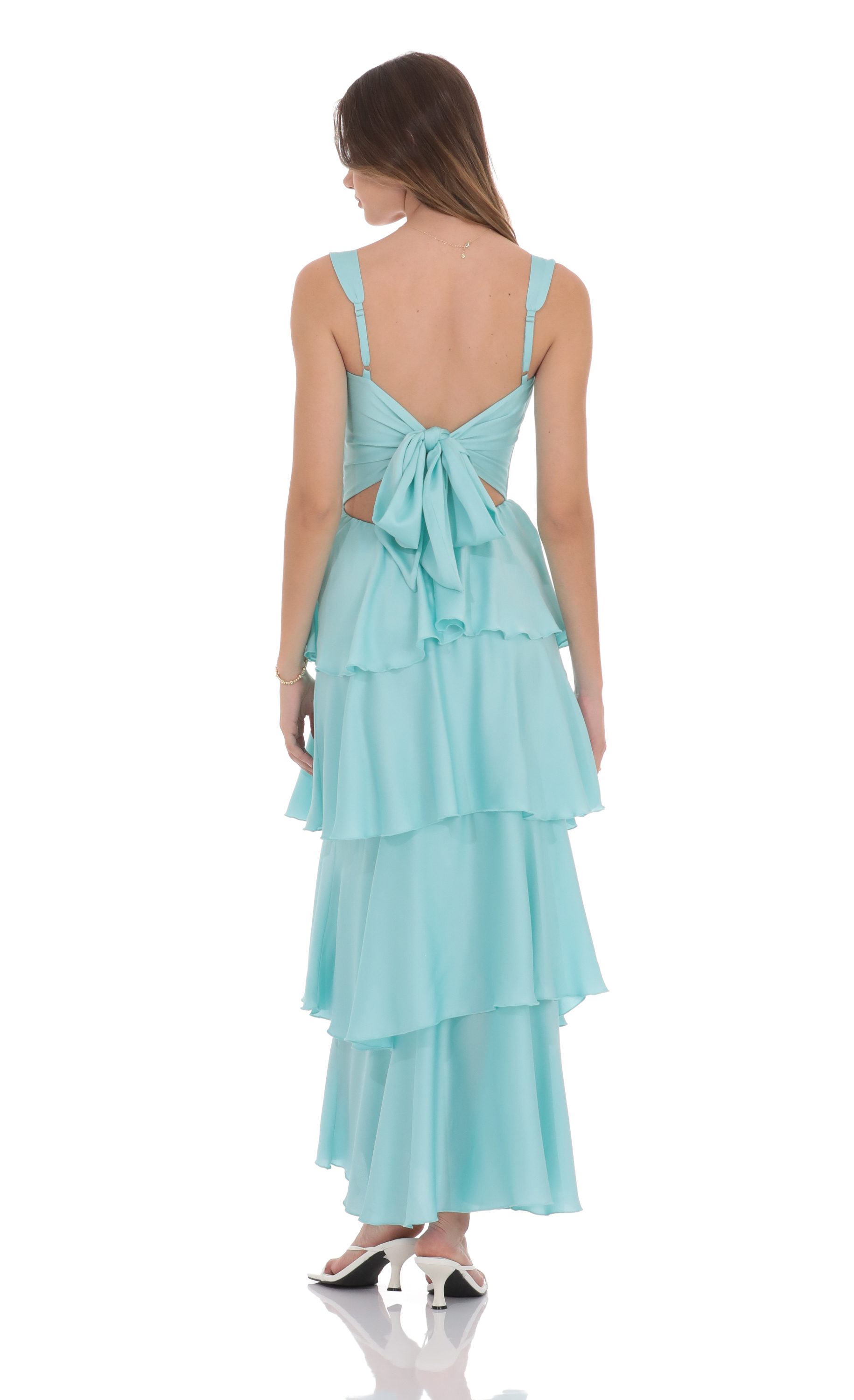 Ruffle Maxi Dress in Aqua Blue-My Sky Diva