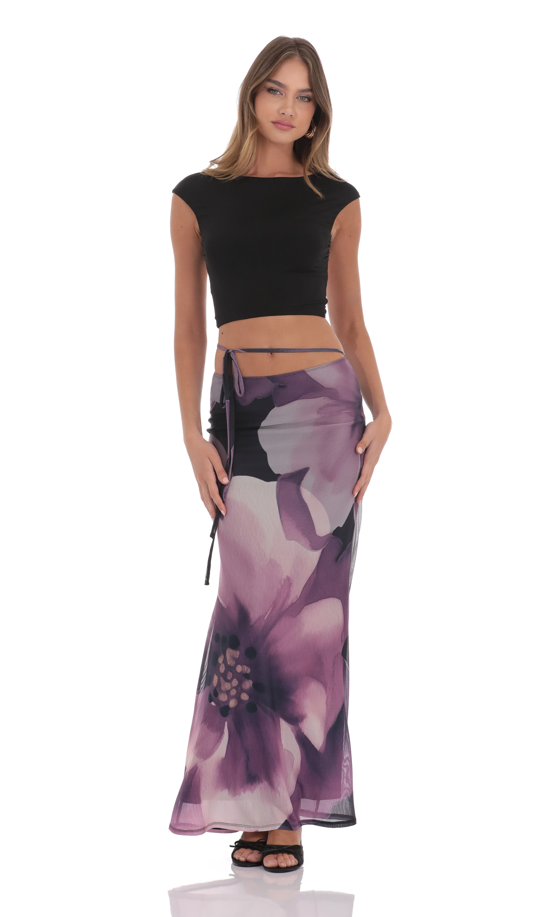 Mesh Floral Maxi Skirt in Purple-My Sky Diva