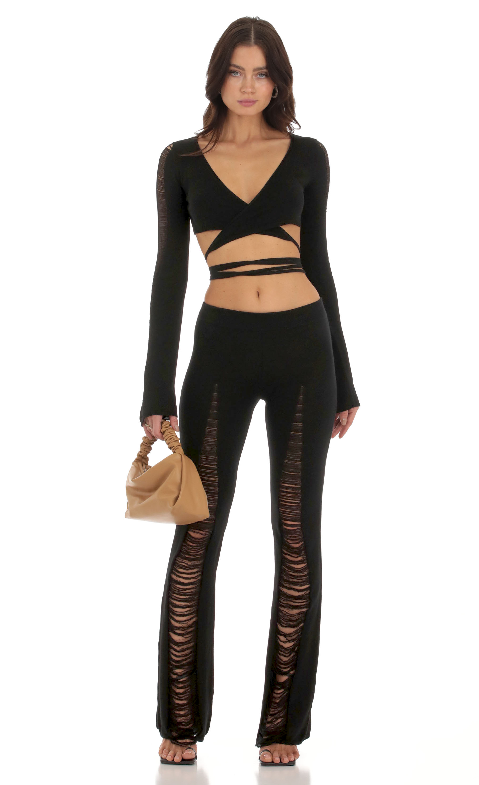 Crochet Wrap Two Piece Set in Black-My Sky Diva