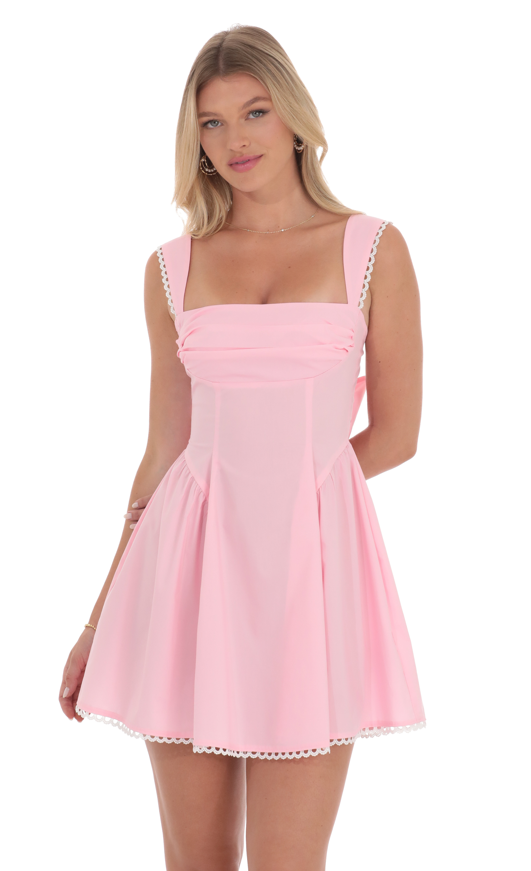 Embroidered Strap Fit and Flare Dress in Pink-My Sky Diva