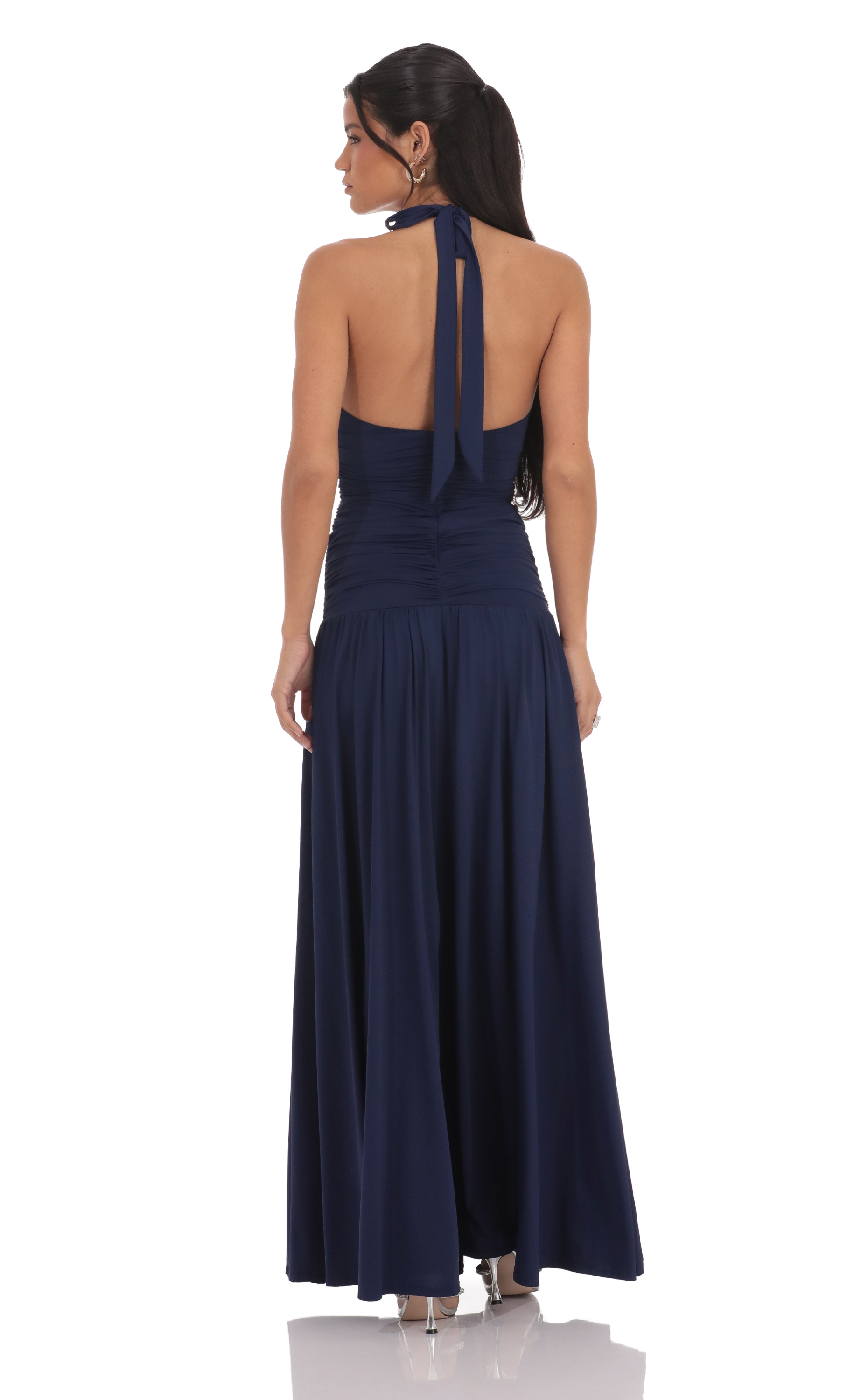 Halter Drop Waist Maxi Dress in Navy-My Sky Diva