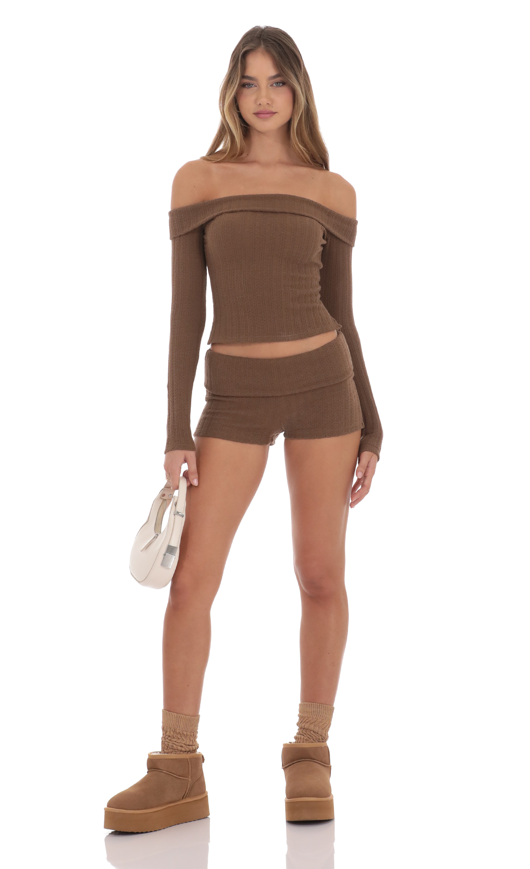 Knitted Mini Shorts in Brown-My Sky Diva