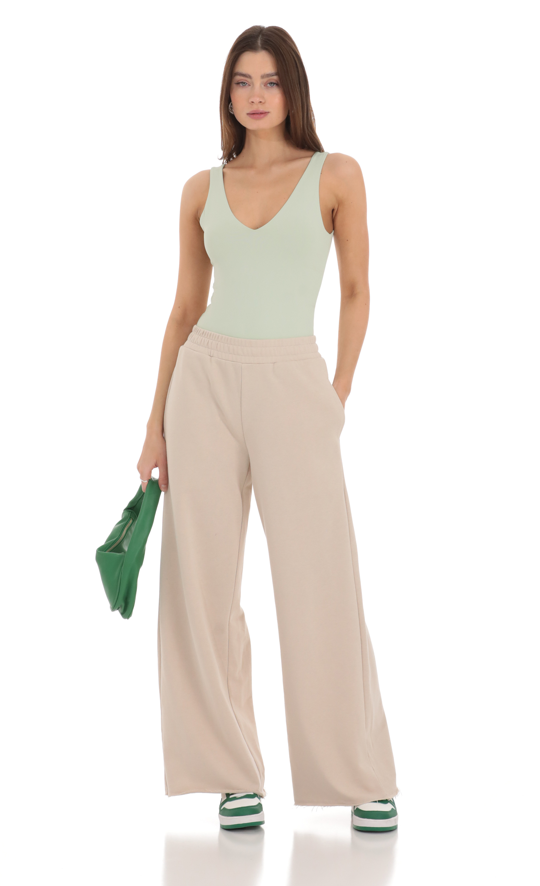 V-Neck Bodysuit in Pistachio-My Sky Diva