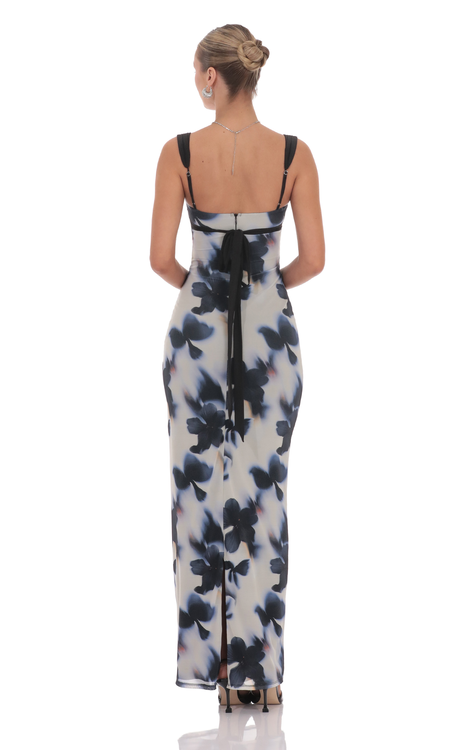 Mesh Two Toned Maxi Dress in Lilly Print-My Sky Diva