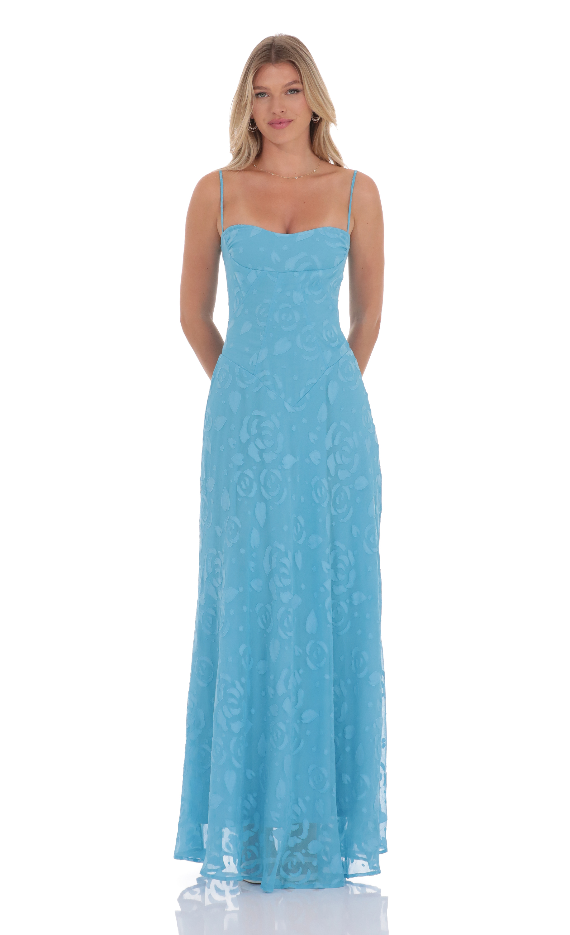 Burnout Lace-Up Maxi Dress in Aqua-My Sky Diva