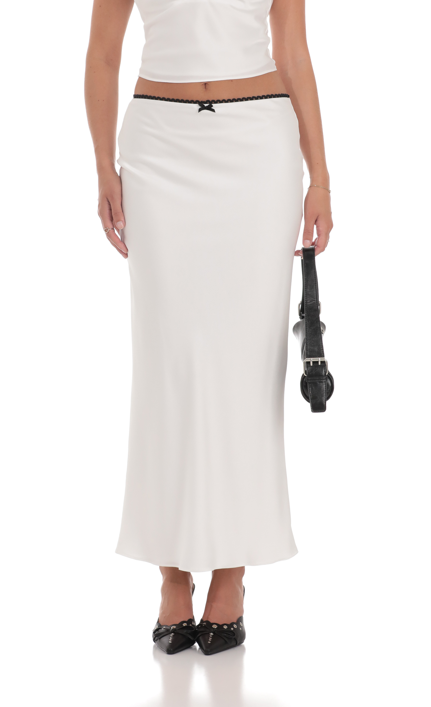 Satin Lace Two Piece Maxi Set in White-My Sky Diva
