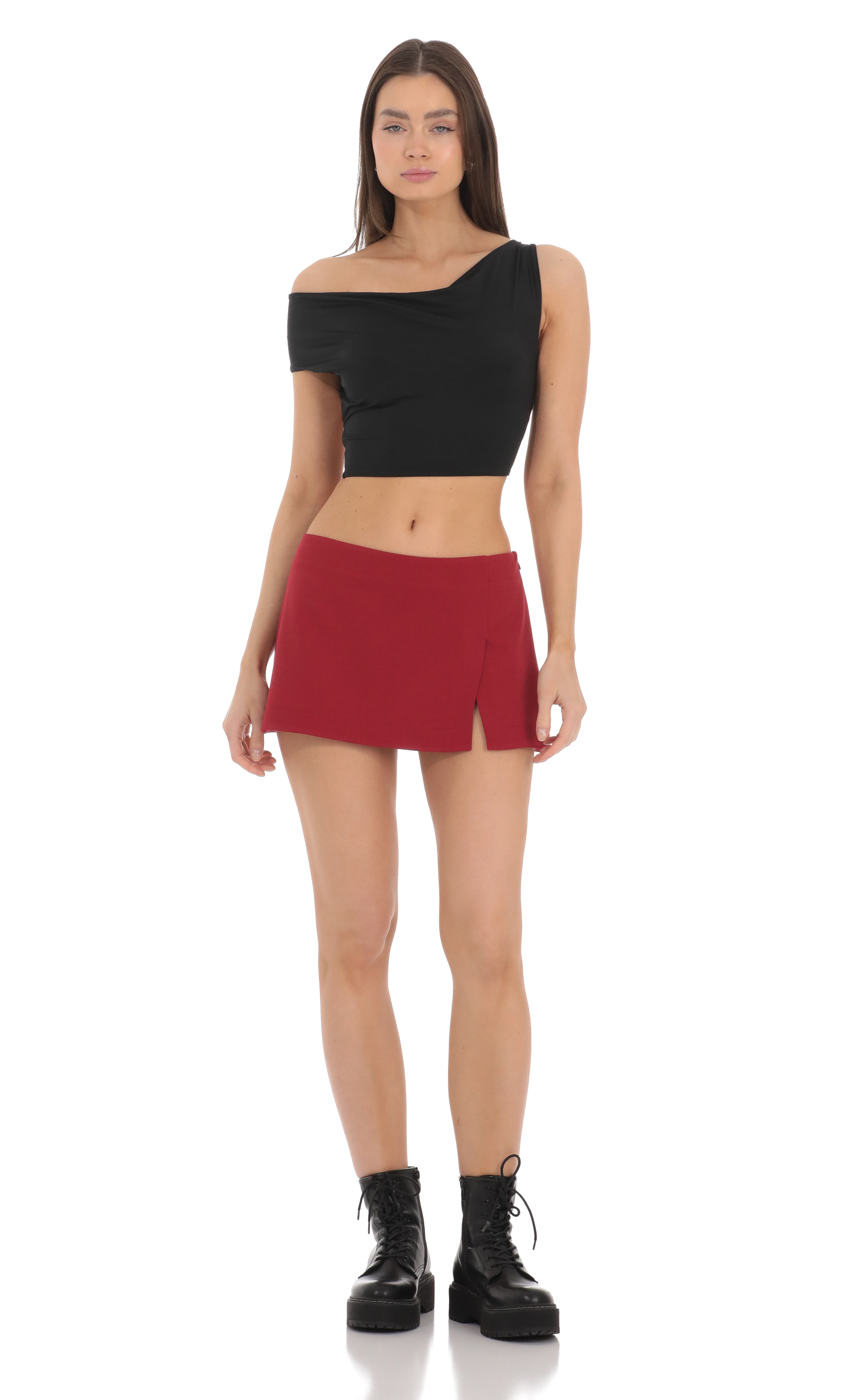 Side Slit Mini Skirt in Red-My Sky Diva